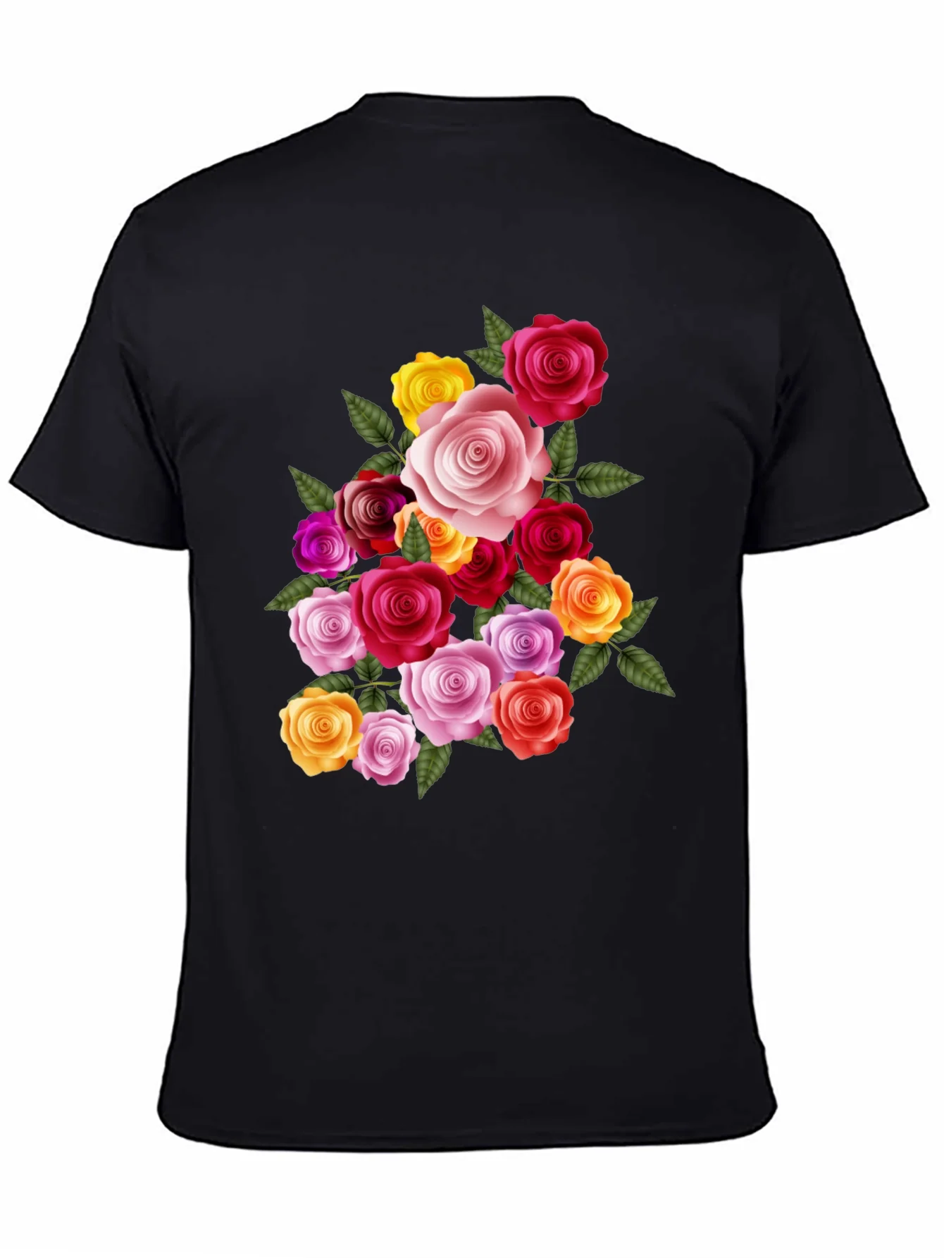 Floral Rose Bouquet Graphic Tee - Black