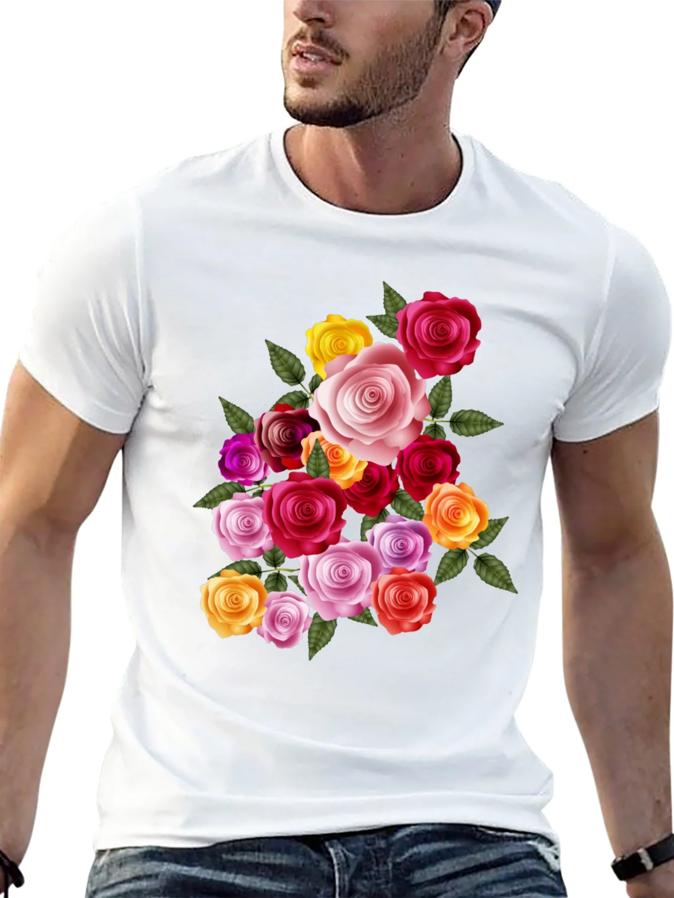 Floral Rose Bouquet Graphic Tee - Black