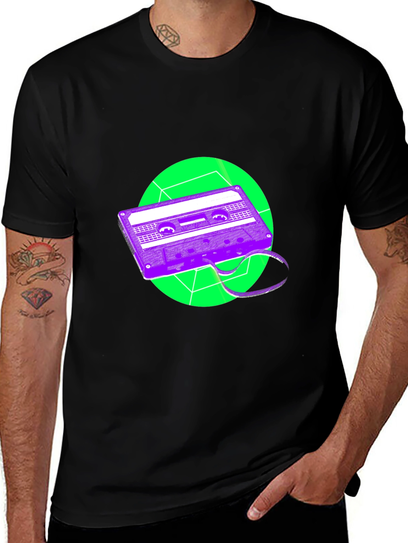 Retro Cassette Tape Graphic Tee - Black