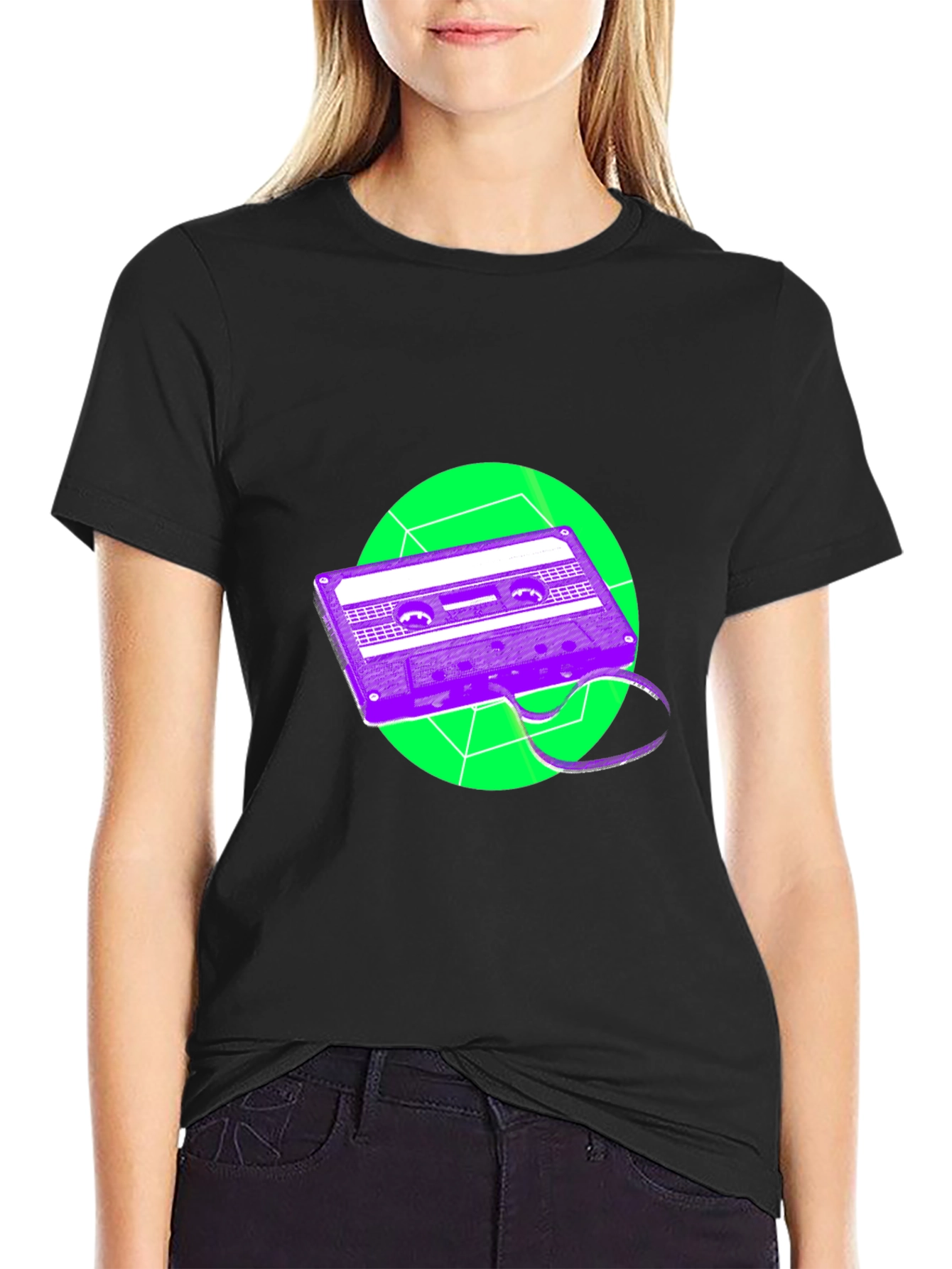 Retro Cassette Tape Graphic Tee - Black