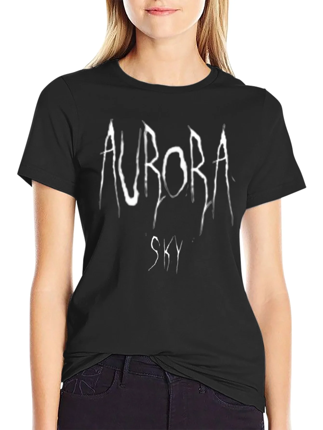 Aurora Sky Graphic T-Shirt - Black Cotton Tee