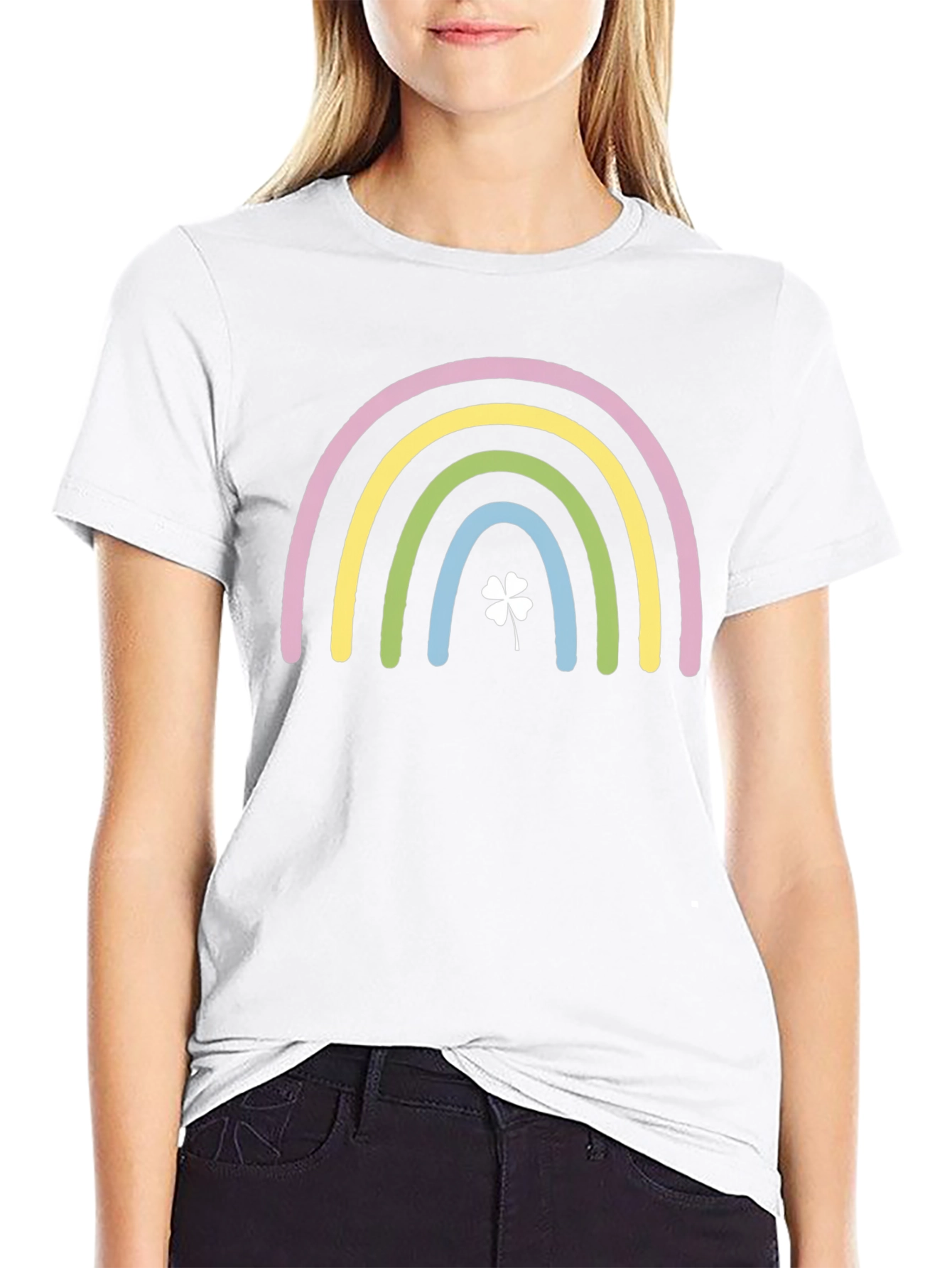 Rainbow Clover Graphic Black T-Shirt