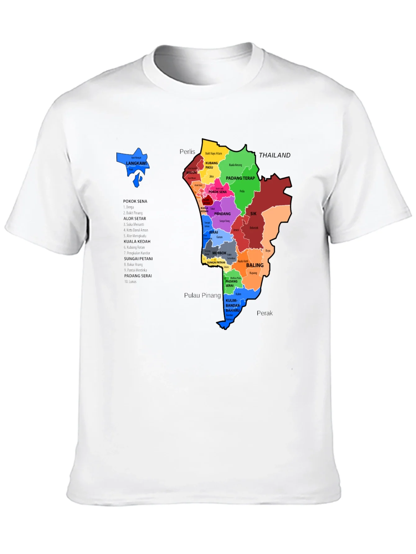 Malaysia Map T-Shirt - Kedah State Districts