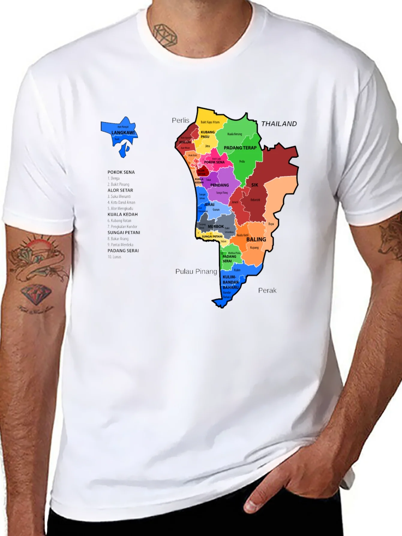 Malaysia Map T-Shirt - Kedah State Districts