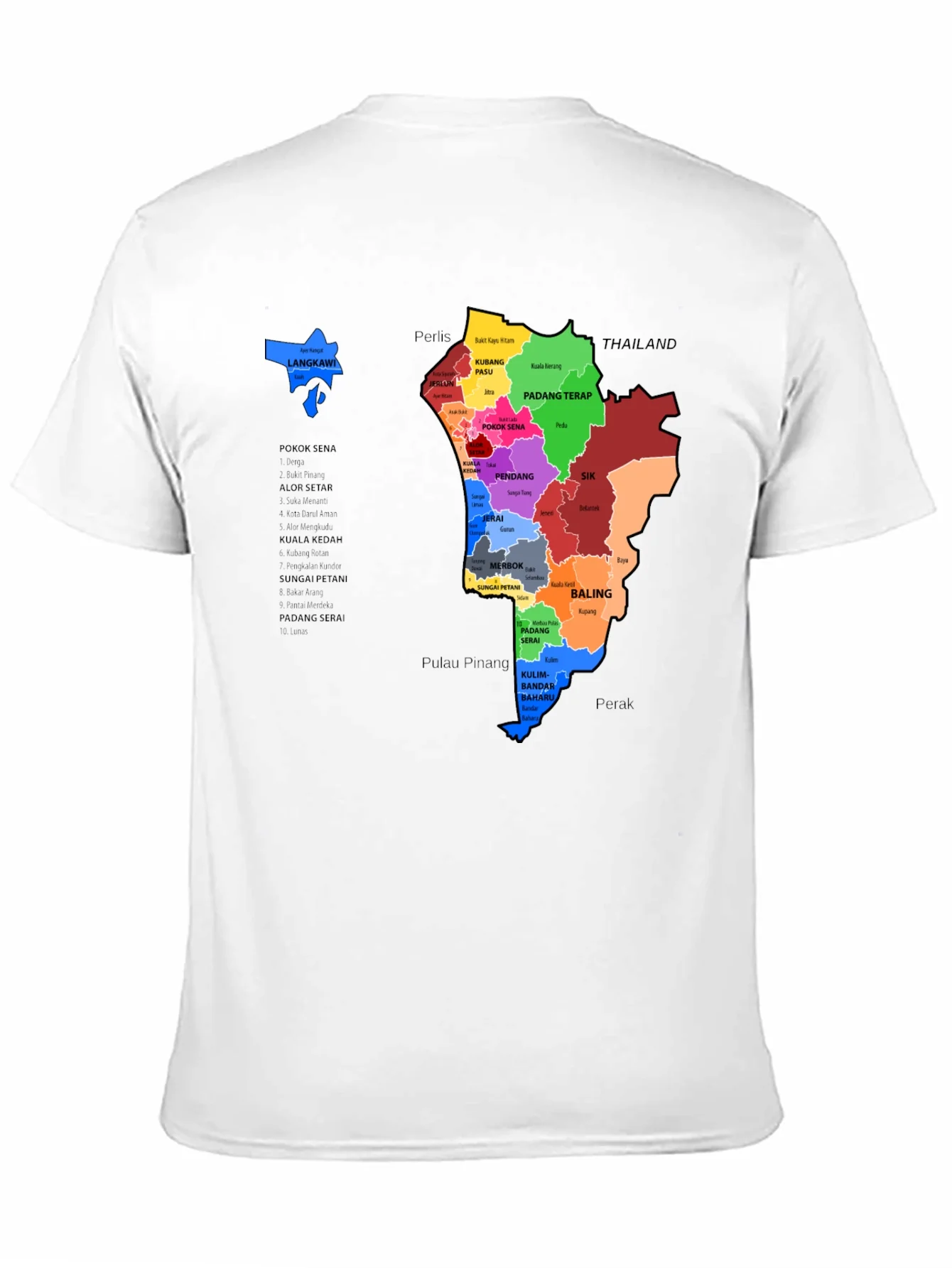 Malaysia Map T-Shirt - Kedah State Districts