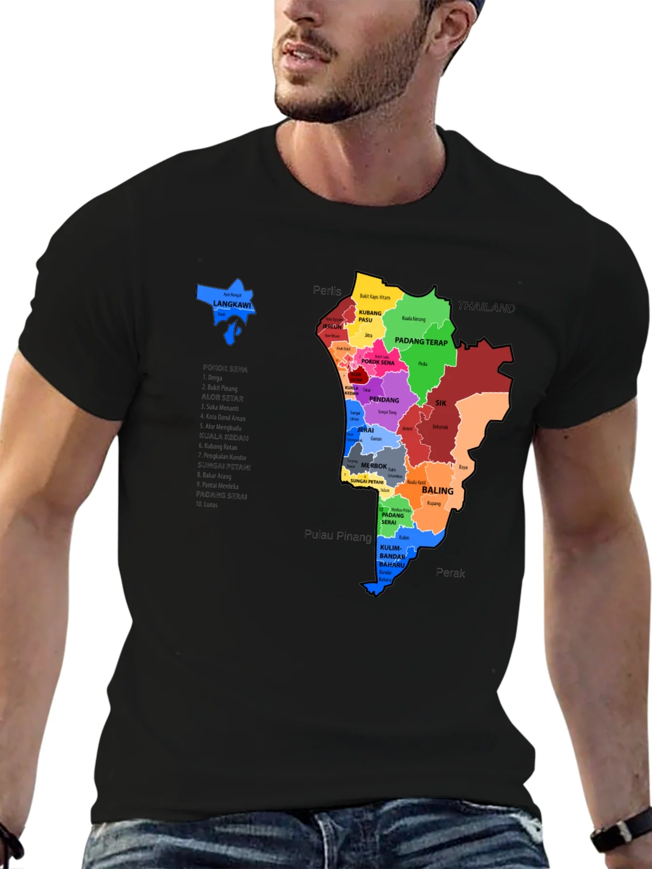 Malaysia Map T-Shirt - Kedah State Districts