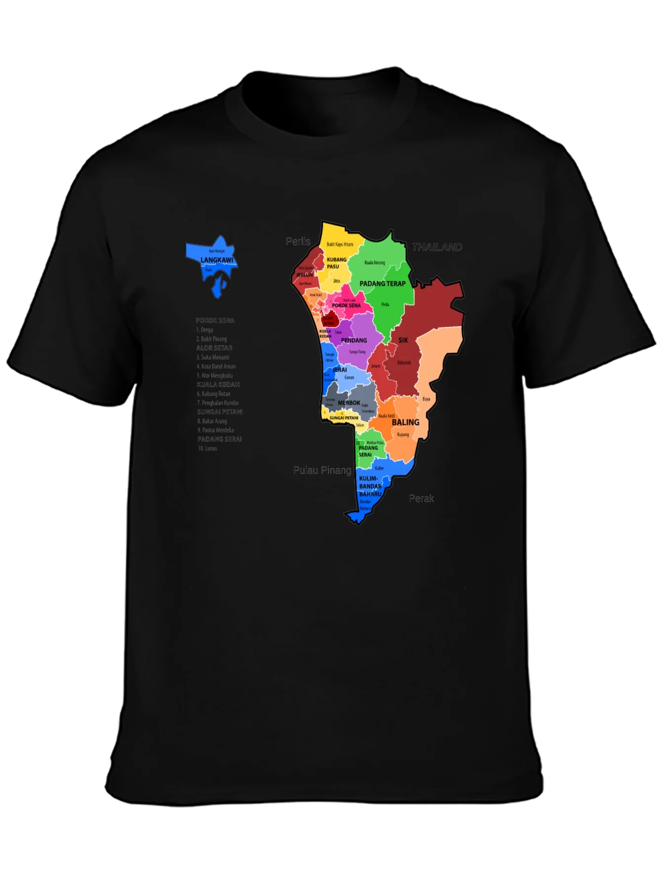 Malaysia Map T-Shirt - Kedah State Districts