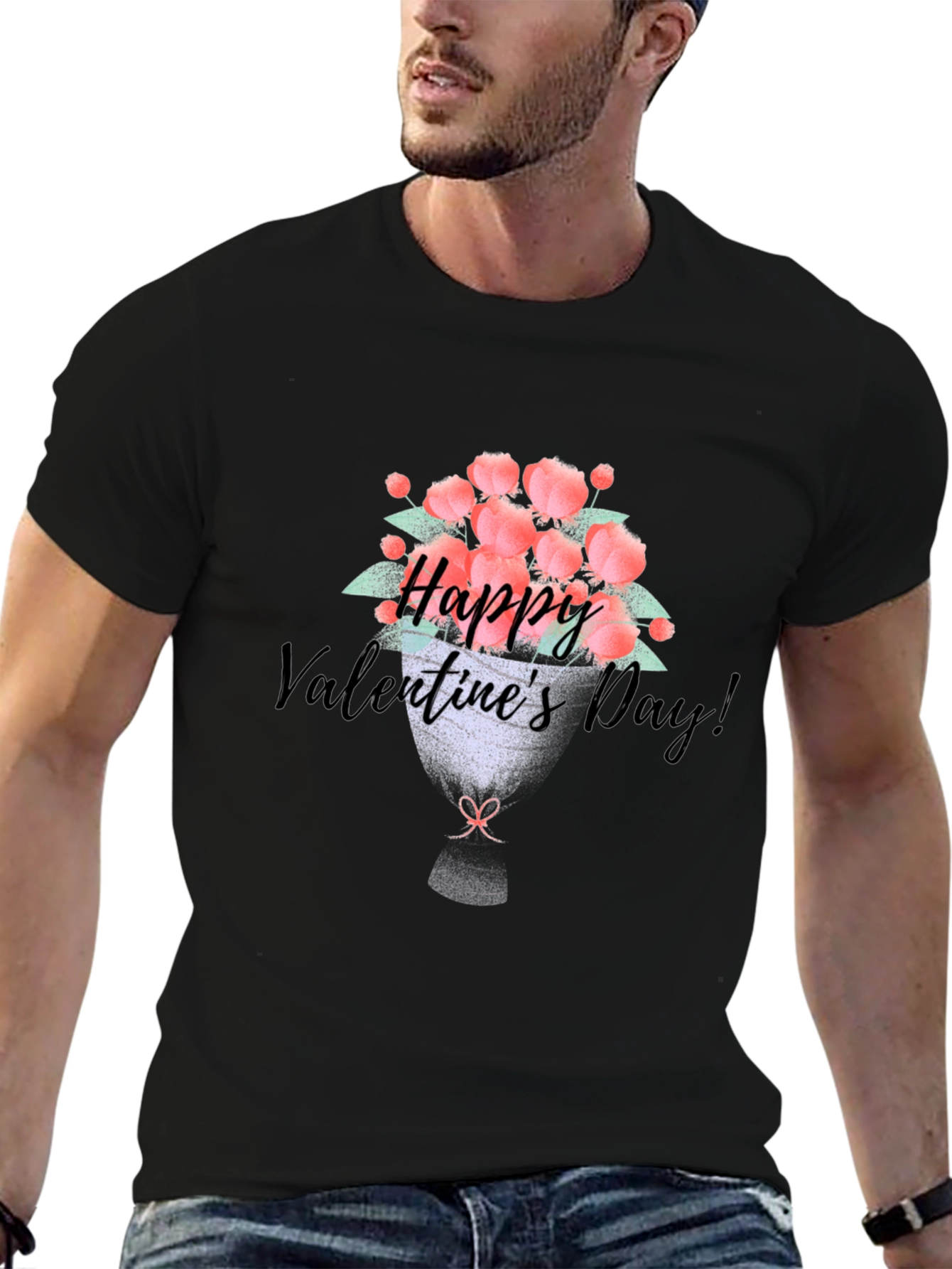 Happy Valentines Day Floral Bouquet Graphic Tee