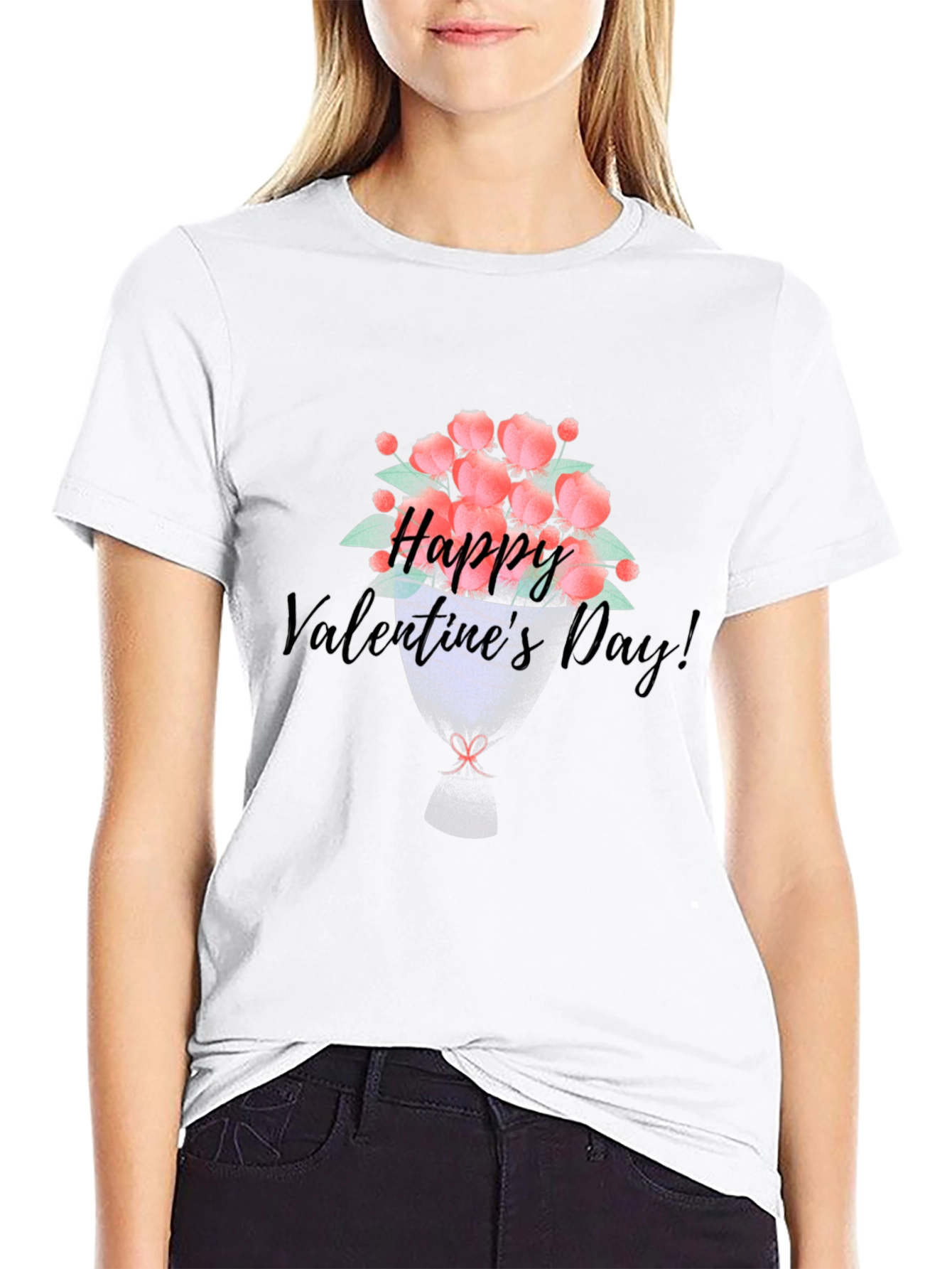 Happy Valentines Day Floral Bouquet Graphic Tee