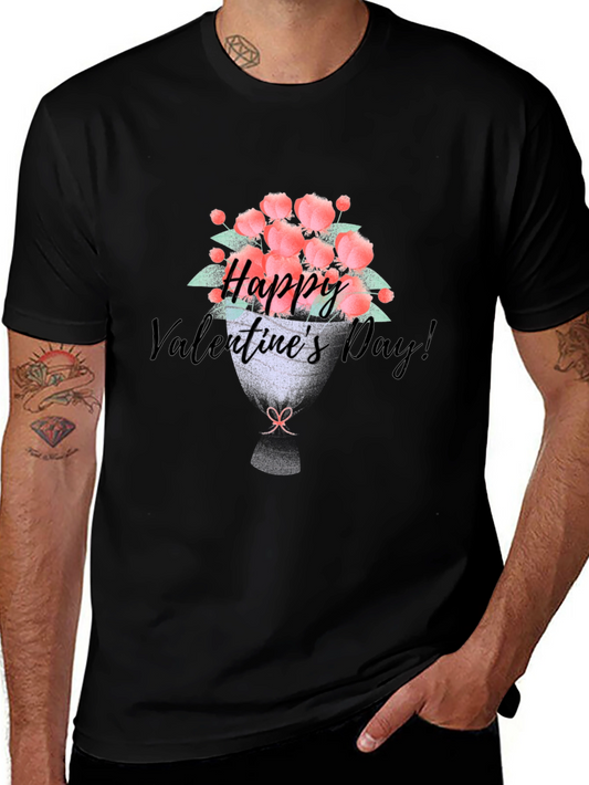 Happy Valentines Day Floral Bouquet Graphic Tee