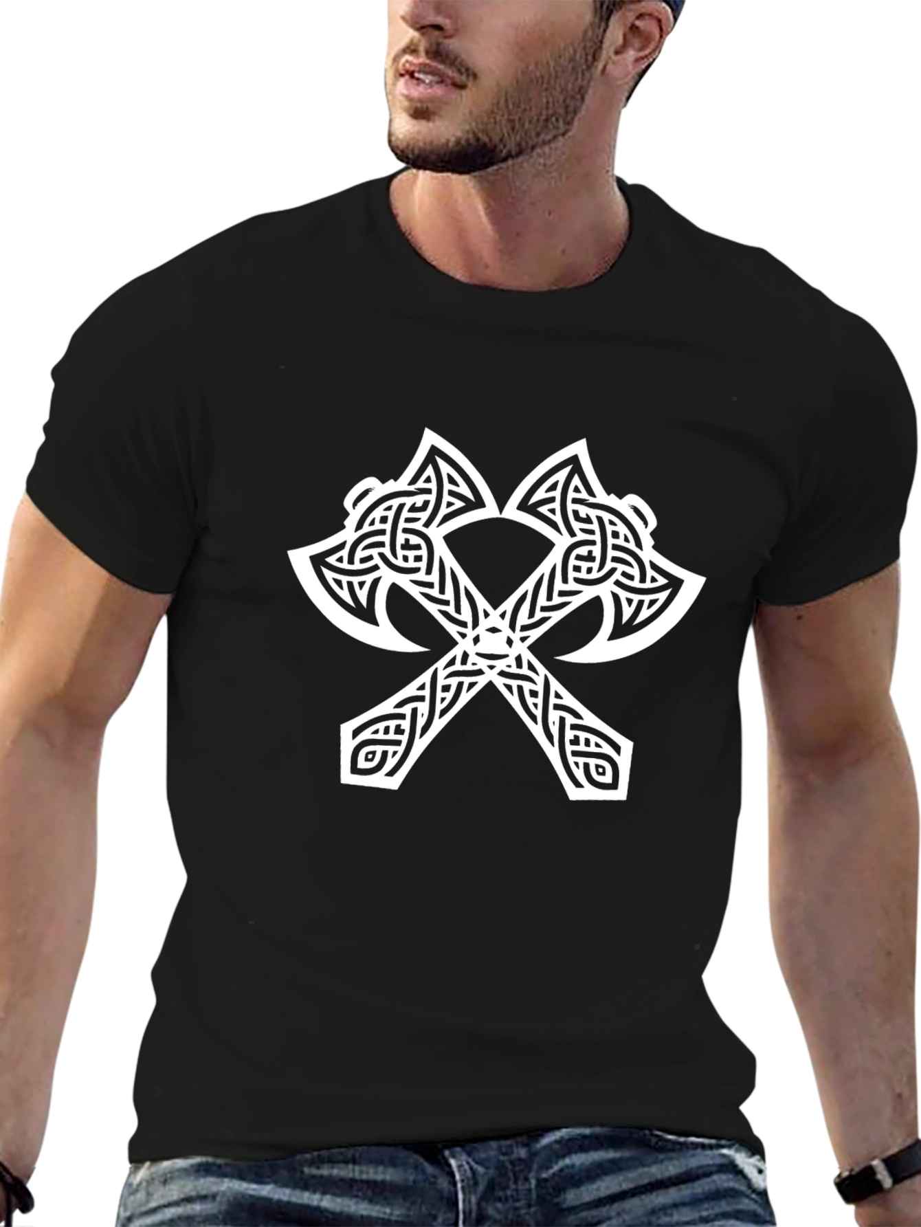 Viking Axe Graphic Tee - Black Cotton T-Shirt