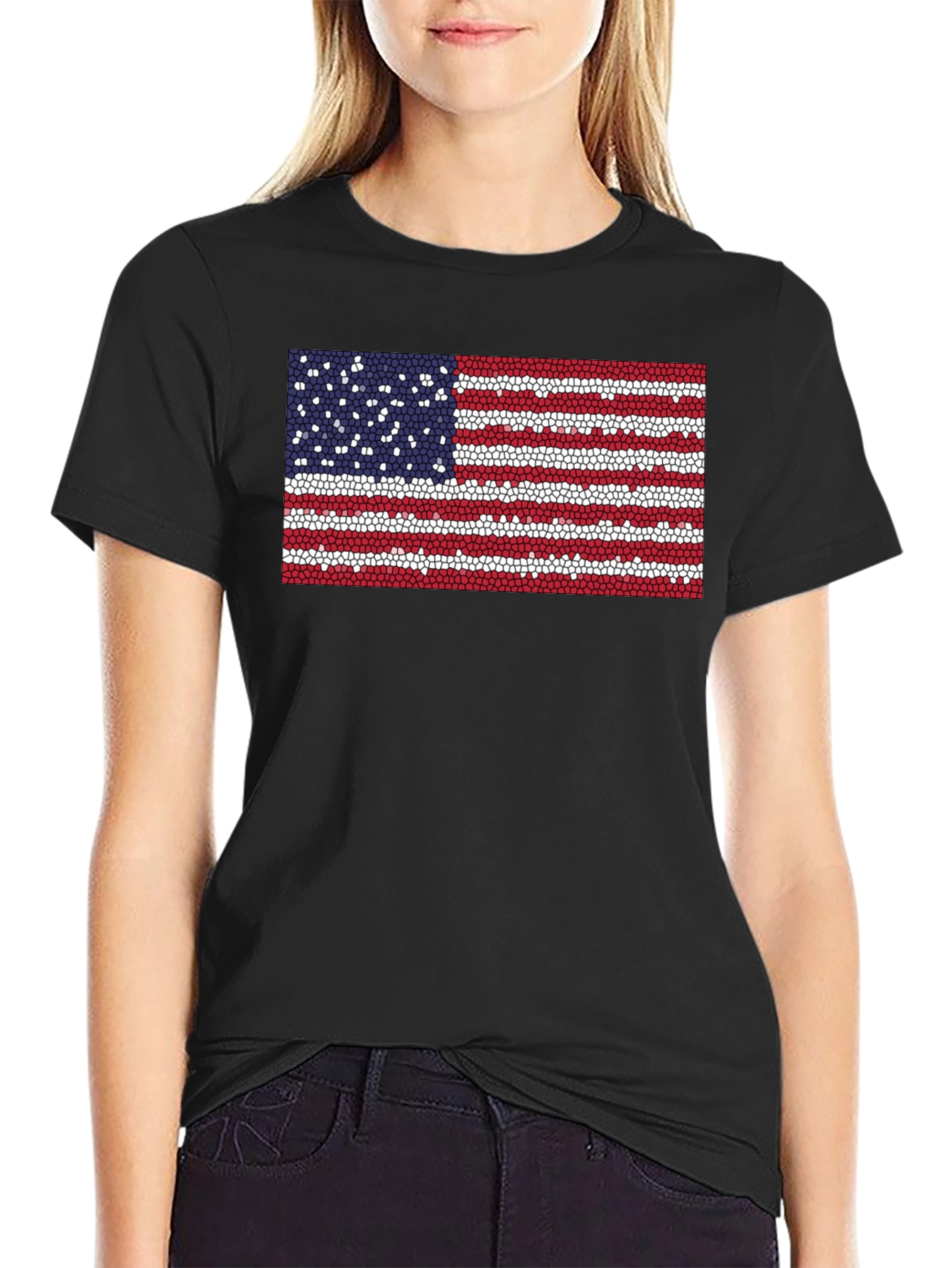 American Flag Mosaic Graphic Tee - Patriotic Style