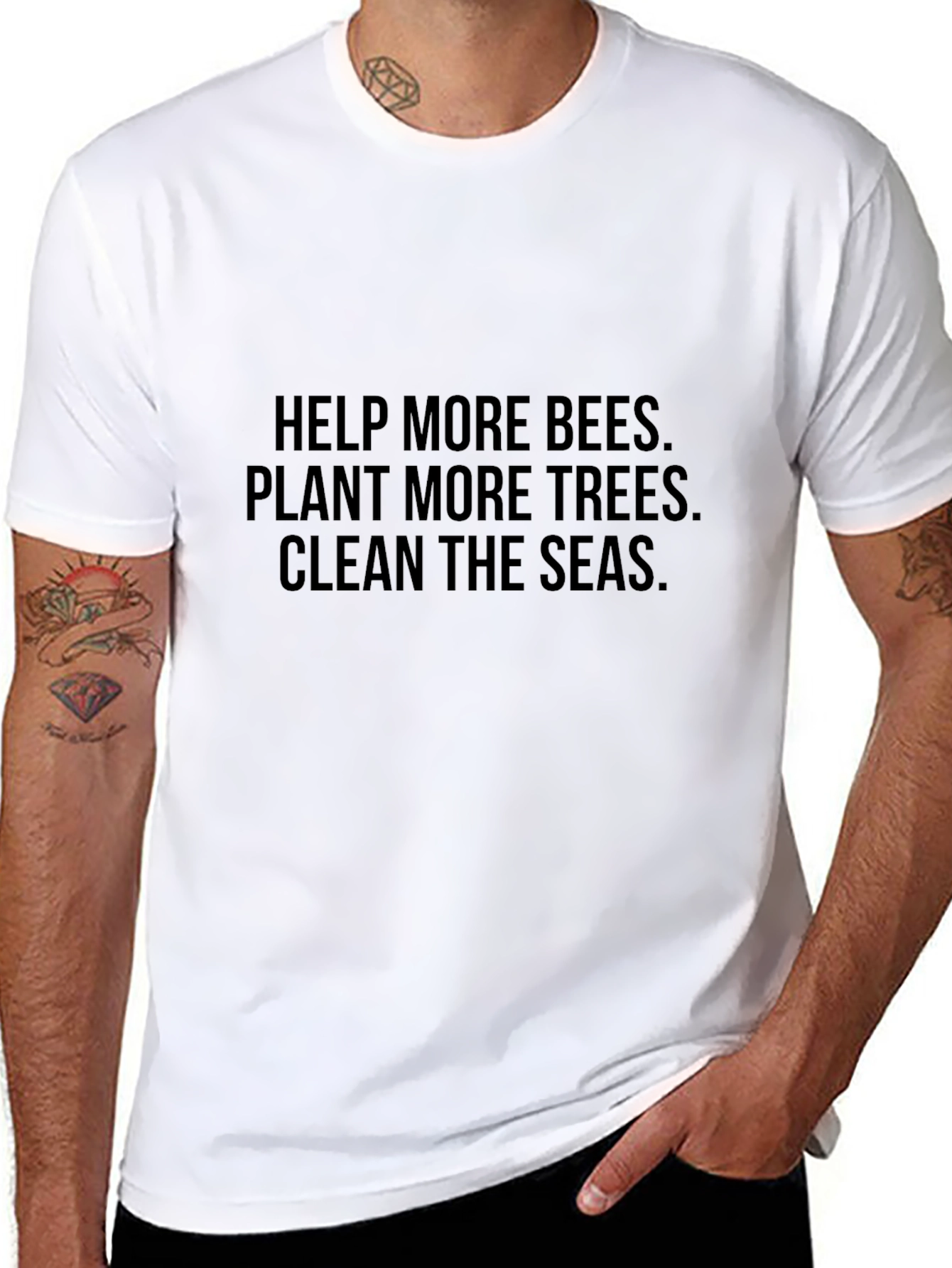 Eco-Friendly Slogan T-Shirt - Help Bees Trees Seas