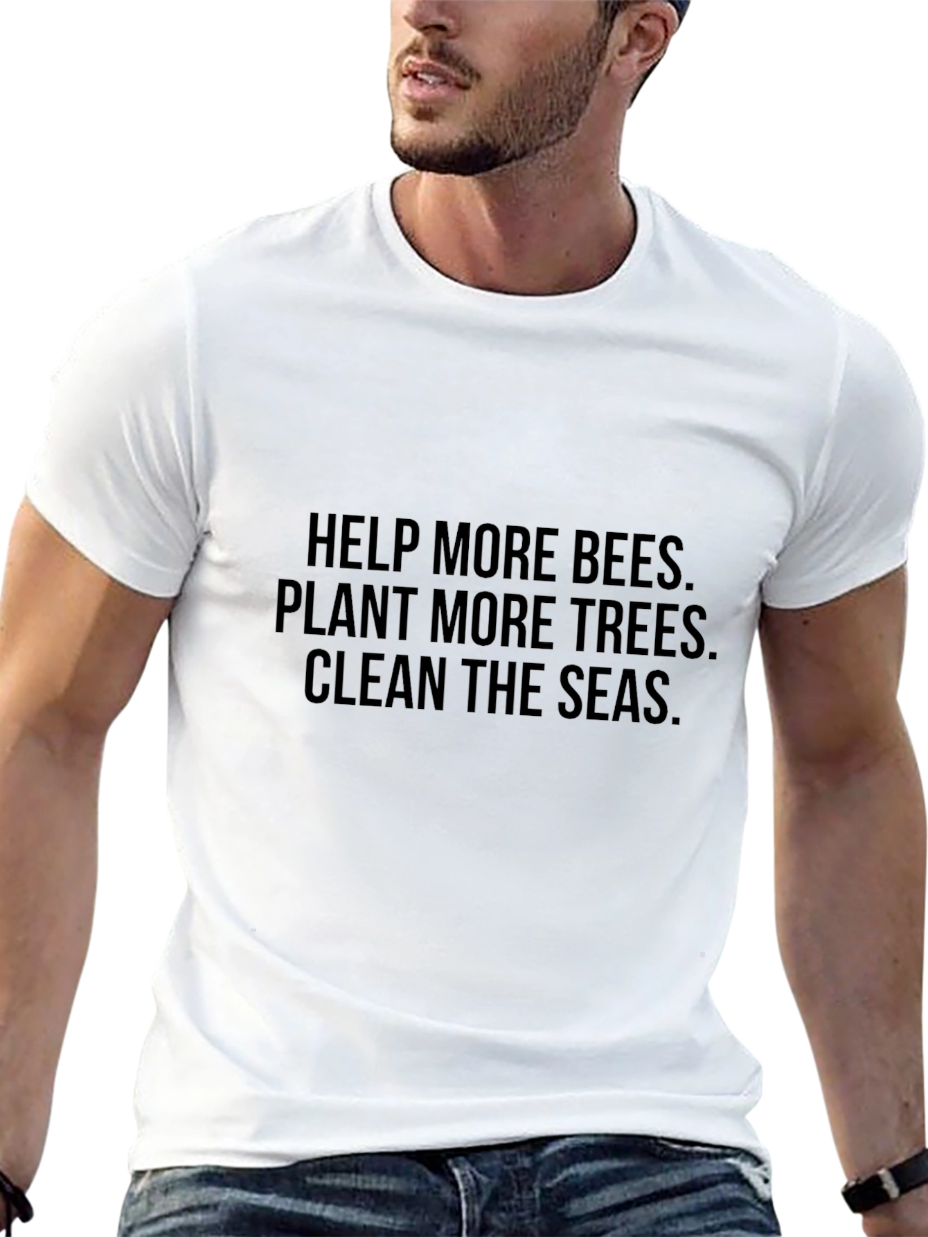 Eco-Friendly Slogan T-Shirt - Help Bees Trees Seas