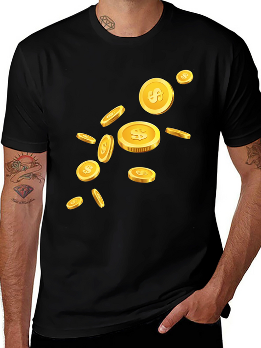 Black Tee with Gold Coin Graphic - Lucky Style!
