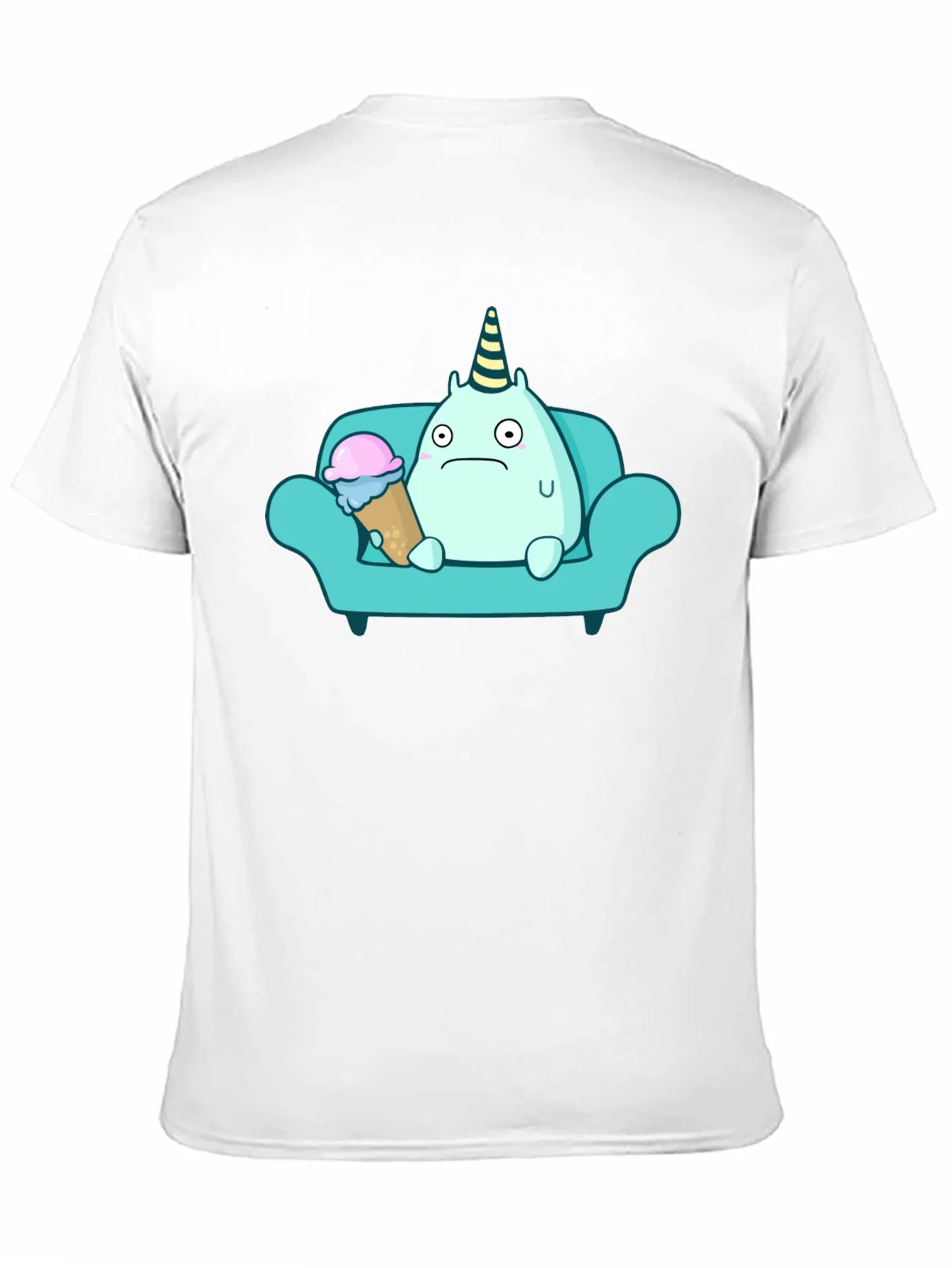 Sad Monster Eating Ice Cream on Couch T-Shirt