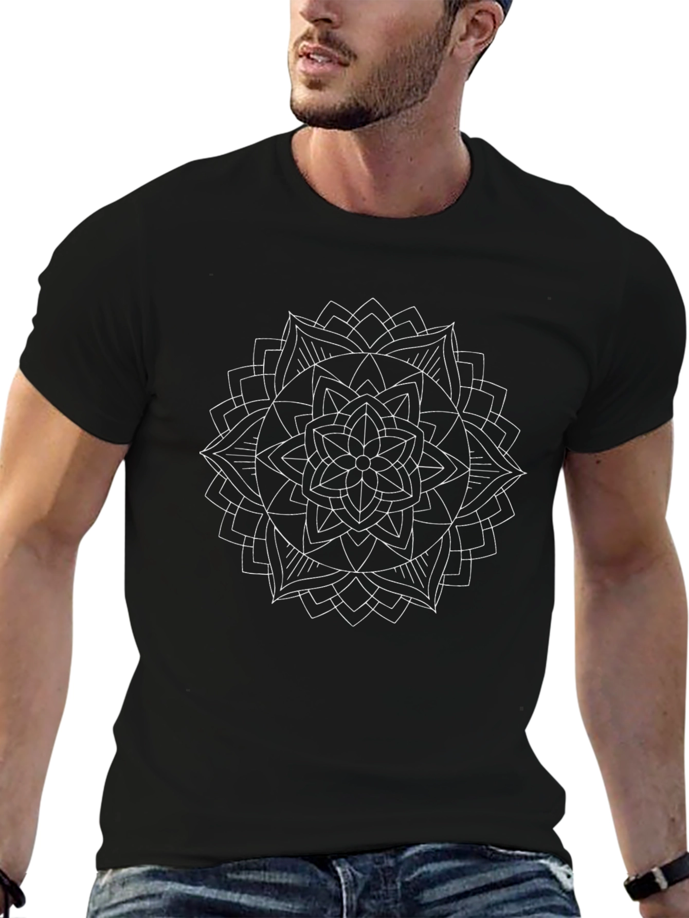 Mens Black T-Shirt with Mandala Graphic