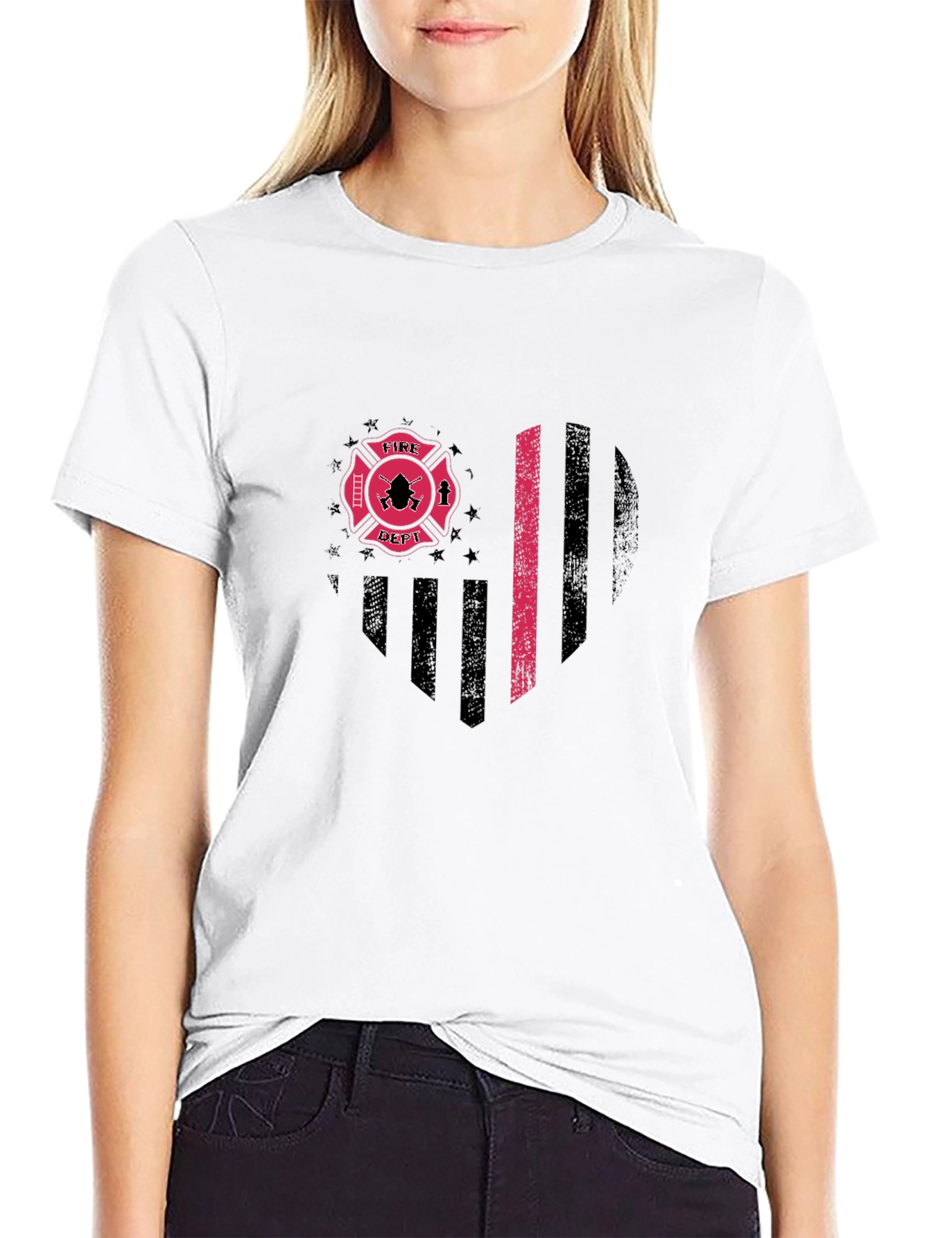 Fire Dept. Flag Heart T-Shirt