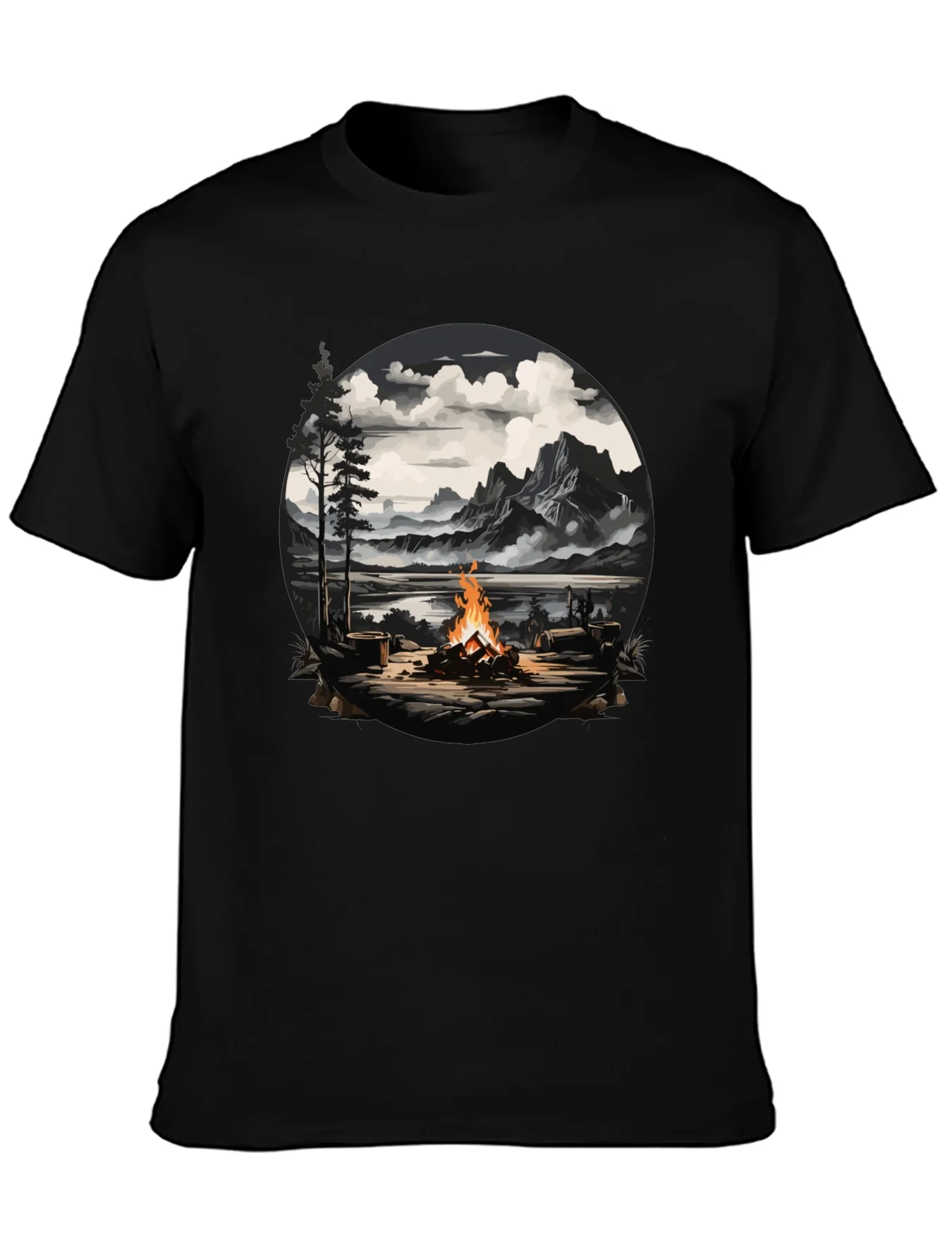 Campfire Graphic T-Shirt: Nature Scene Tee