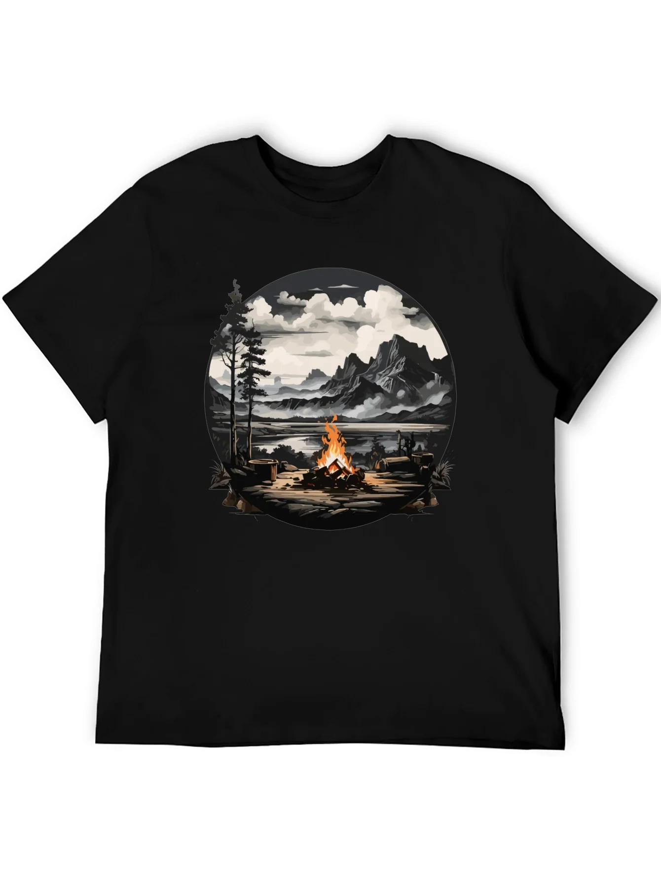 Campfire Graphic T-Shirt: Nature Scene Tee