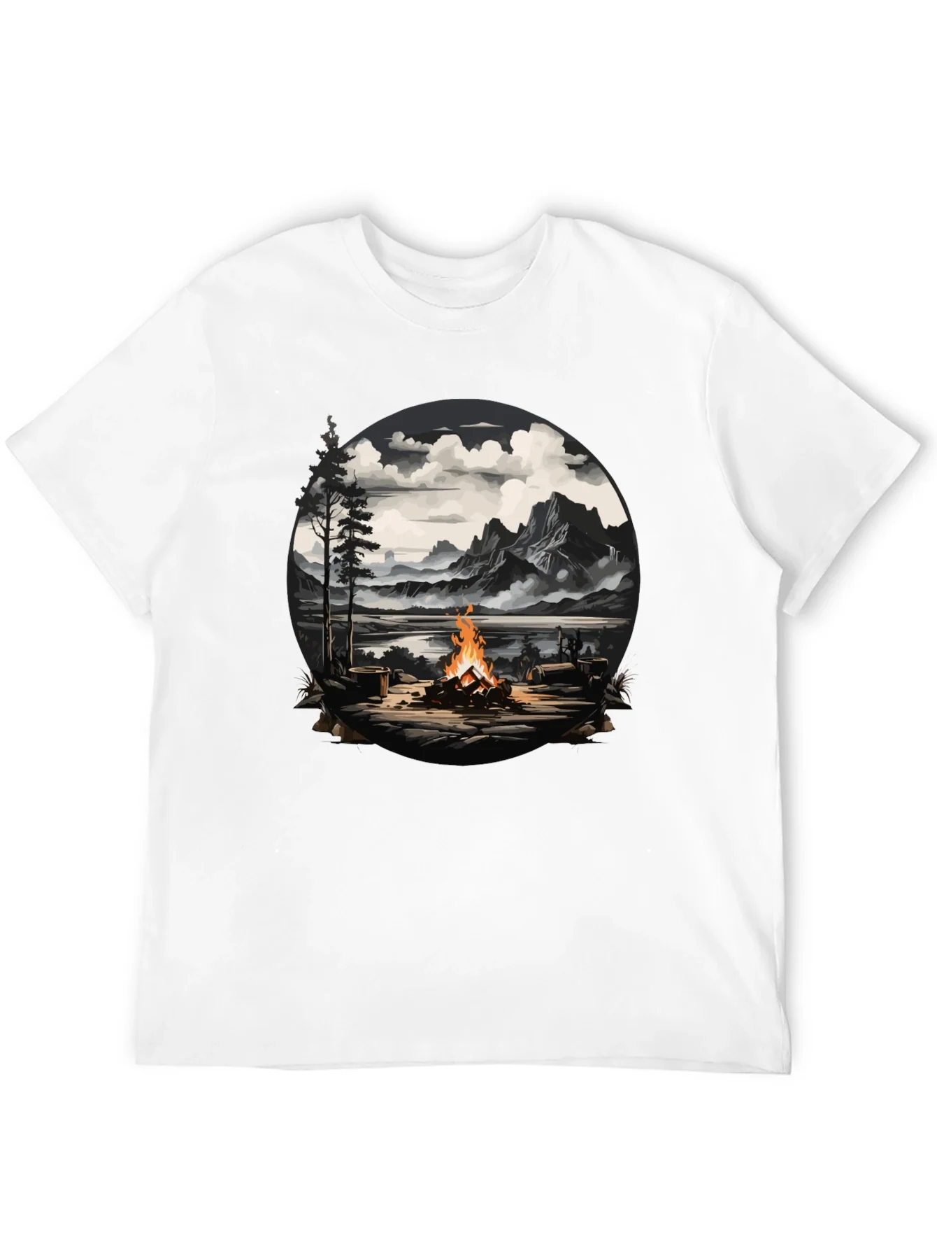 Campfire Graphic T-Shirt: Nature Scene Tee