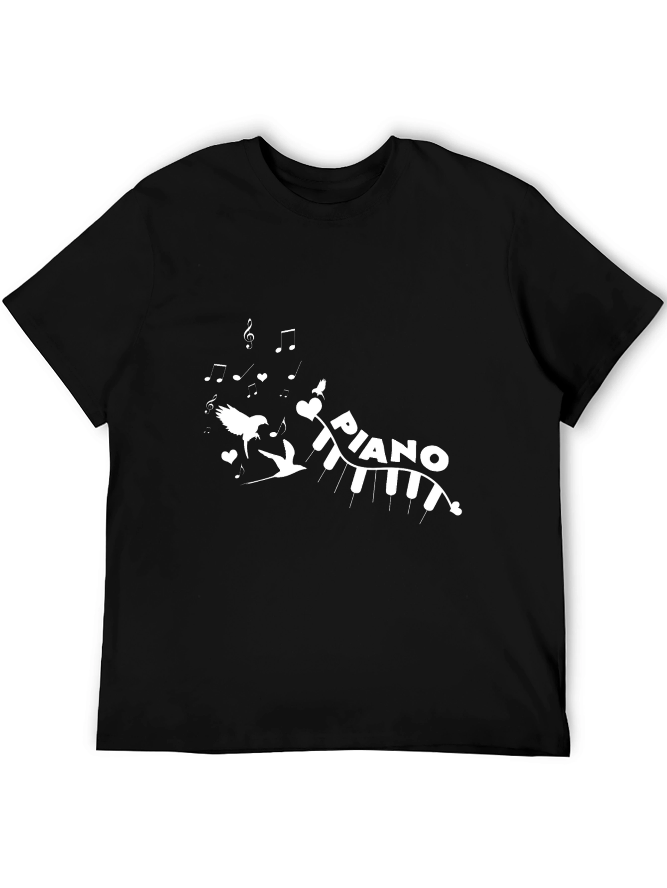 Piano Music Notes Black T-Shirt