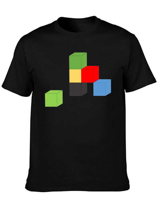 Abstract Cube Graphic Tee - Black Cotton Shirt