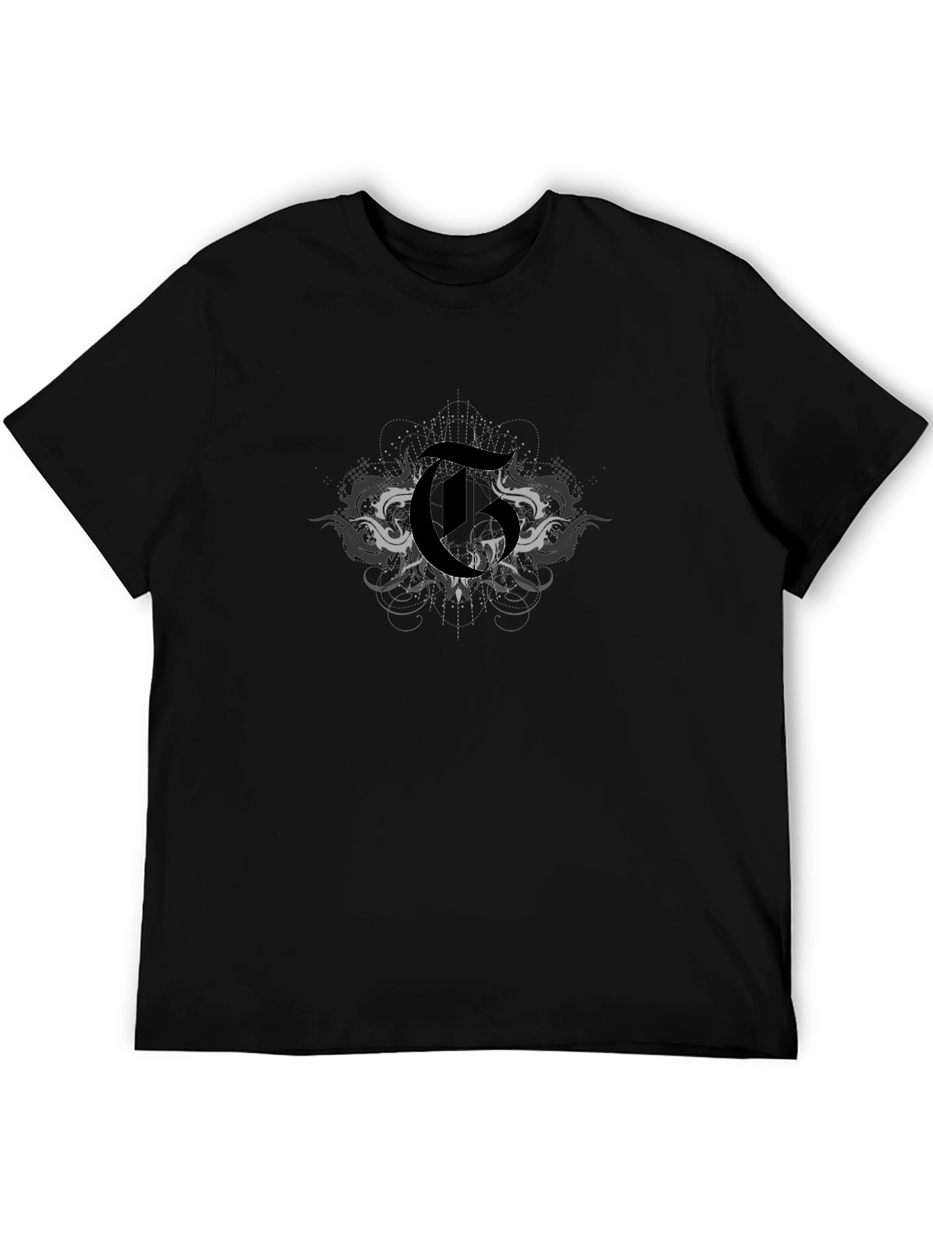 Mens Black Graphic T-Shirt with Gothic Letter Design