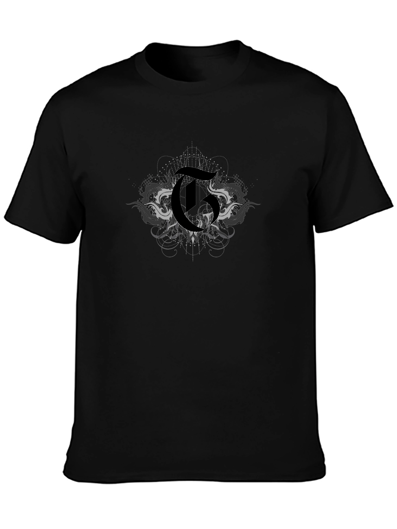 Mens Black Graphic T-Shirt with Gothic Letter Design