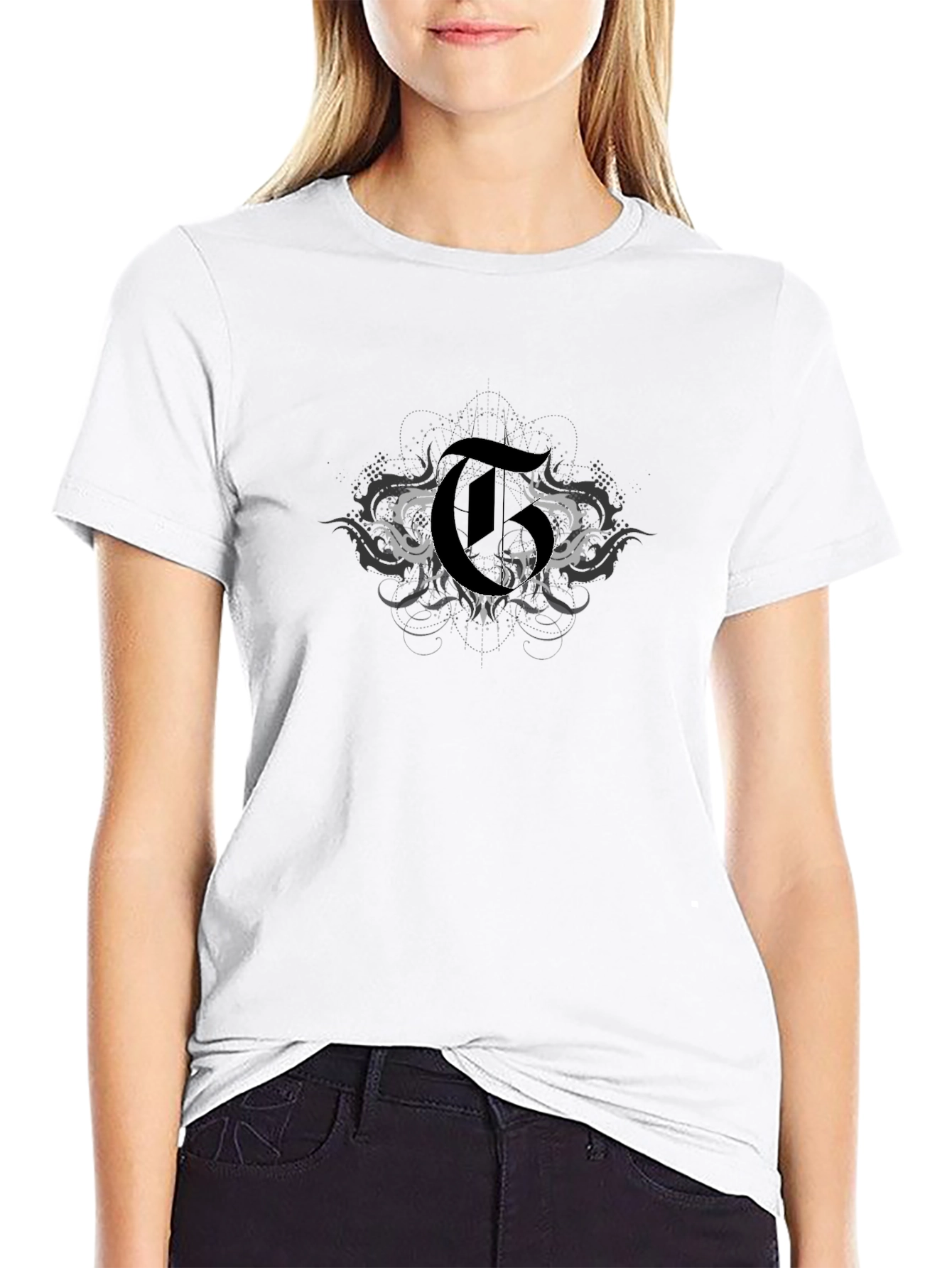 Mens Black Graphic T-Shirt with Gothic Letter Design