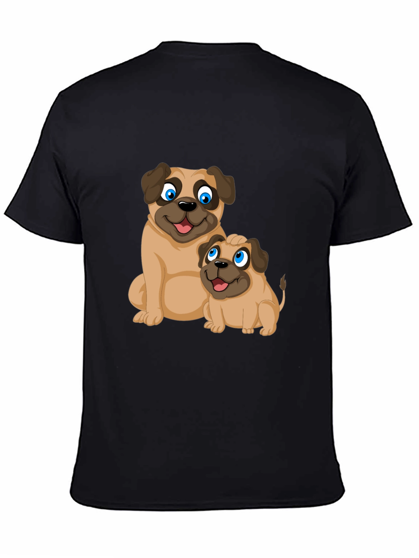 Cute Pug Graphic T-Shirt - Black Casual