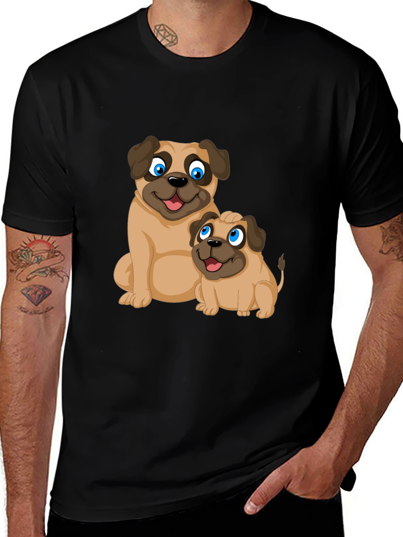 Cute Pug Graphic T-Shirt - Black Casual