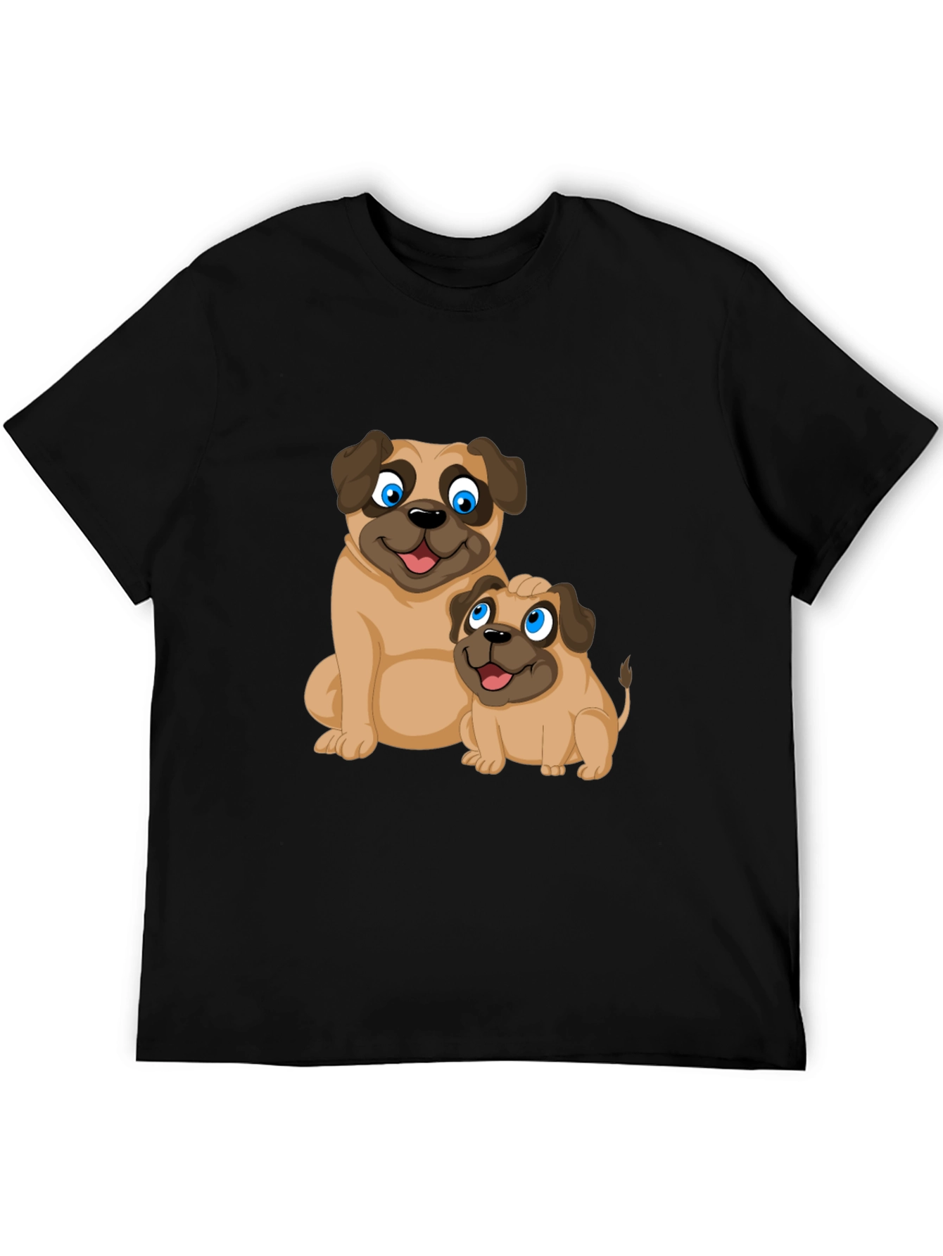 Cute Pug Graphic T-Shirt - Black Casual