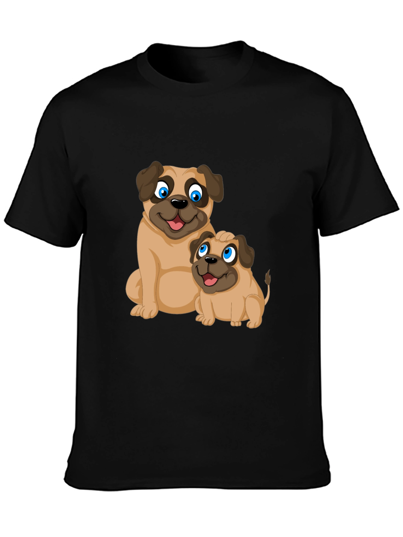 Cute Pug Graphic T-Shirt - Black Casual