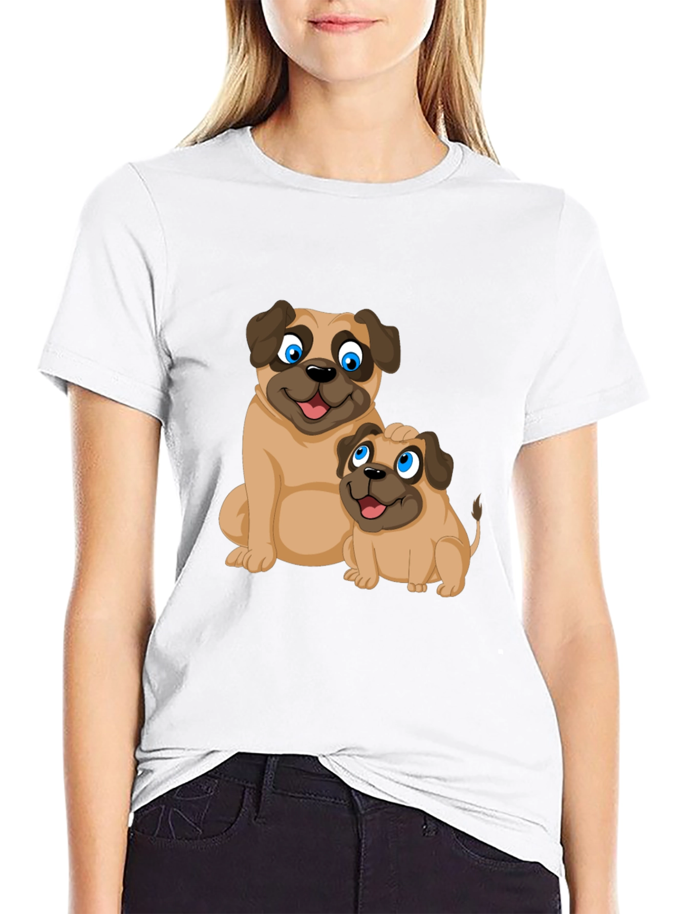 Cute Pug Graphic T-Shirt - Black Casual