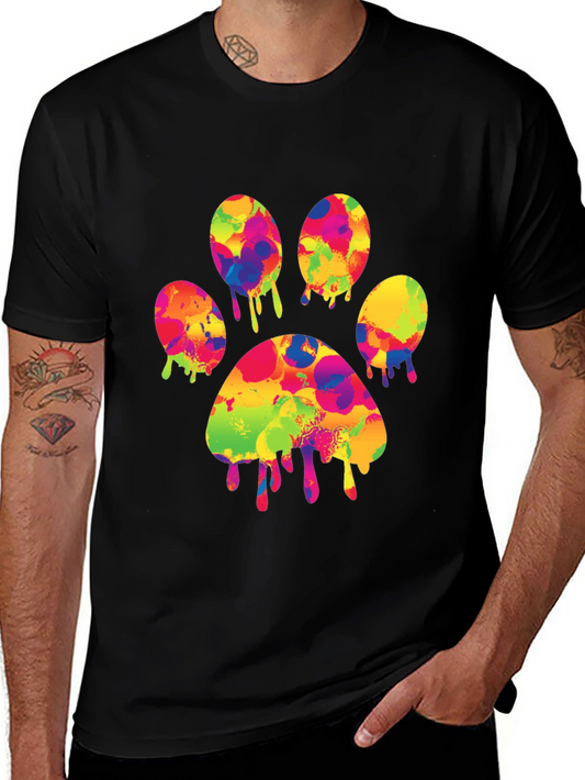 Colorful Paw Print T-Shirt - Abstract Dog Lover Tee