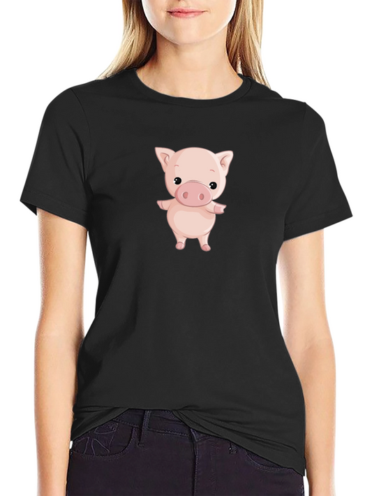 Cute Pig Graphic Print Black T-Shirt