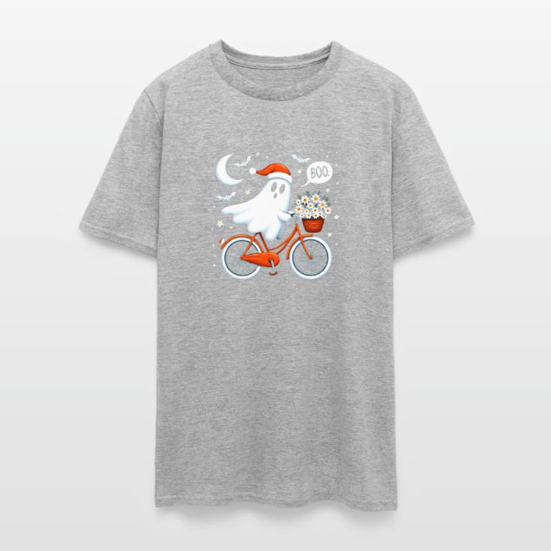 A Whimsical of a Ghost Wearing a Santa Hat T-Shirt