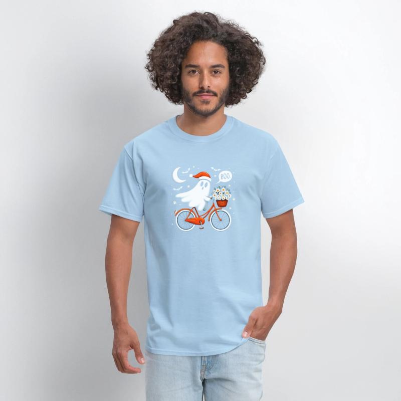 A Whimsical of a Ghost Wearing a Santa Hat T-Shirt