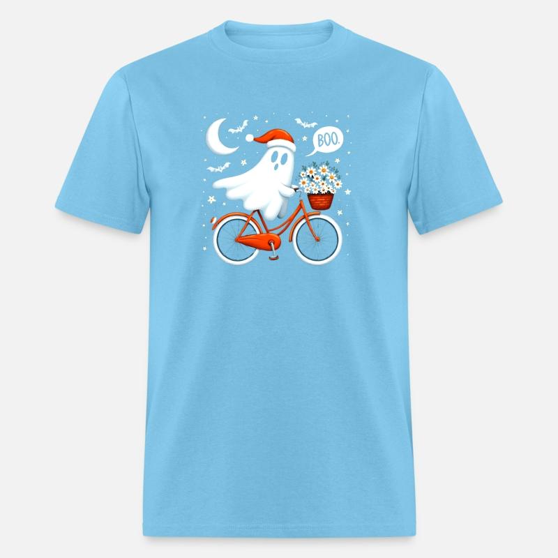 A Whimsical of a Ghost Wearing a Santa Hat T-Shirt