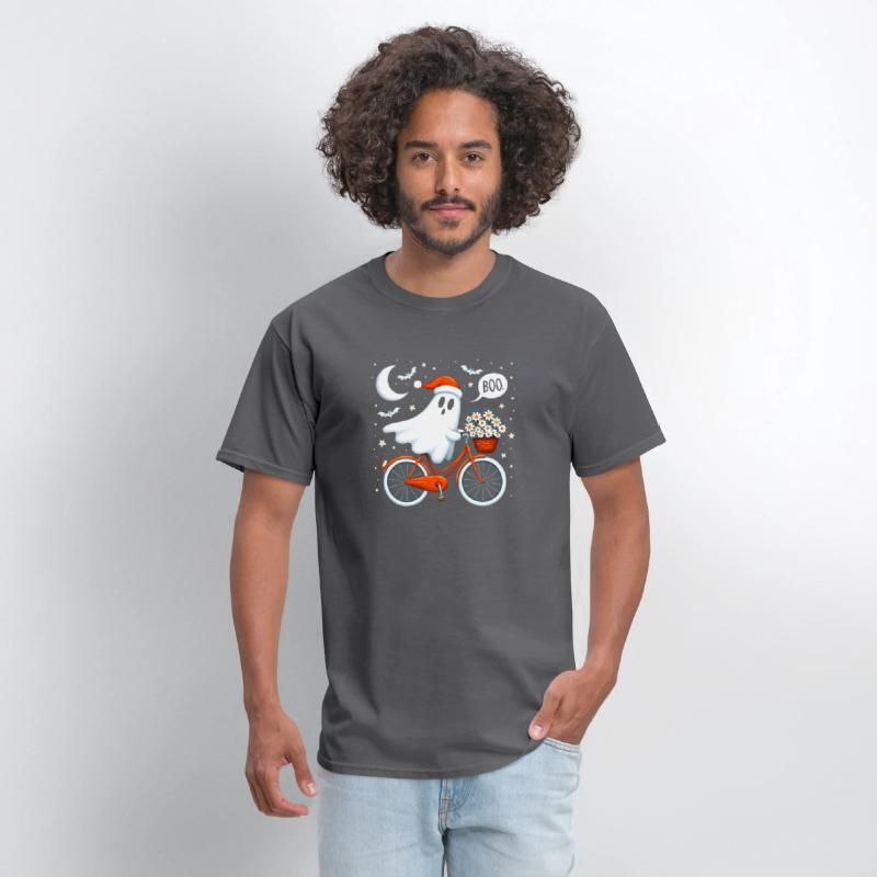 A Whimsical of a Ghost Wearing a Santa Hat T-Shirt