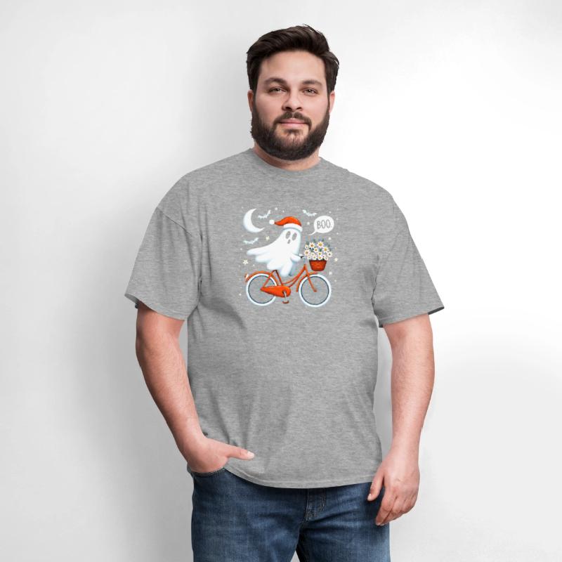 A Whimsical of a Ghost Wearing a Santa Hat T-Shirt