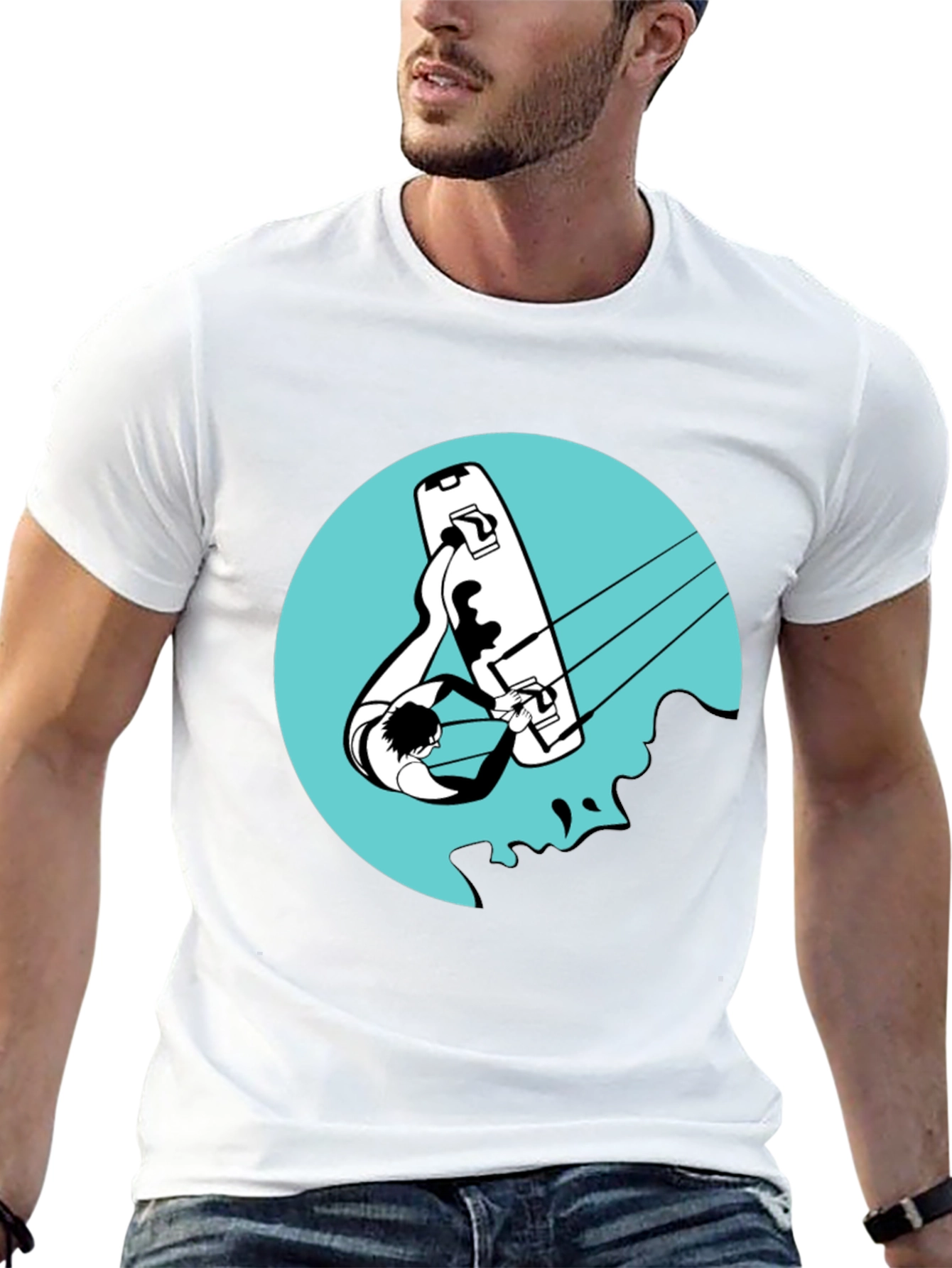 Kitesurfing Graphic Tee - Black Cotton T-Shirt