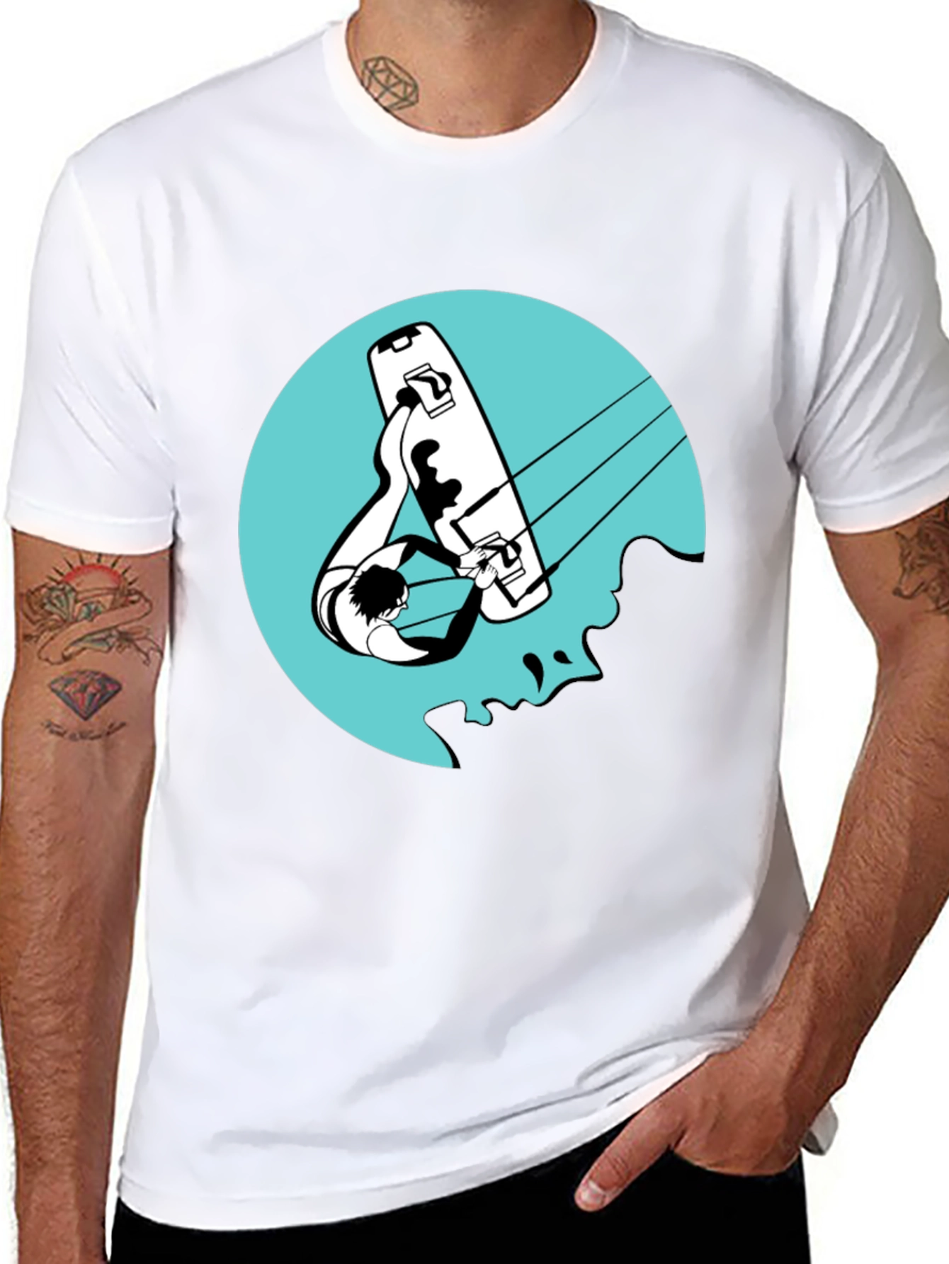 Kitesurfing Graphic Tee - Black Cotton T-Shirt