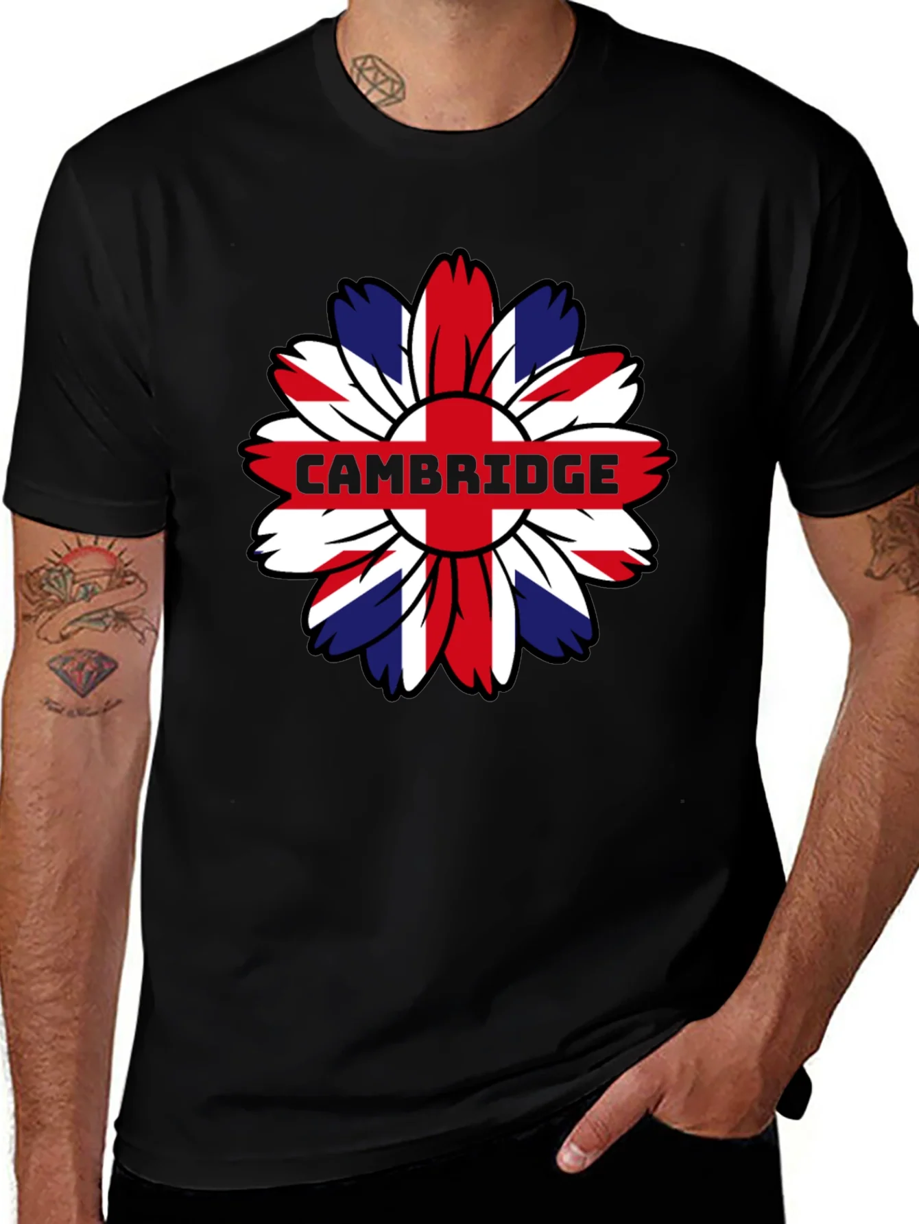 Cambridge UK Flag Flower Graphic Tee