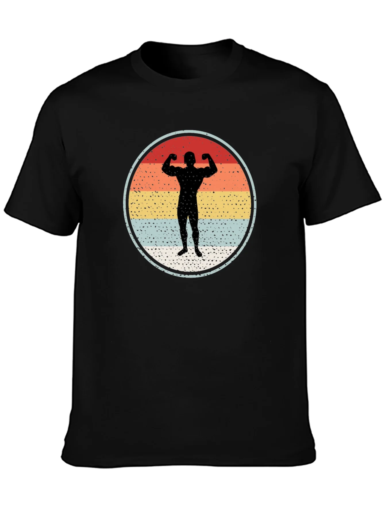 Retro Bodybuilder Silhouette Graphic Tee - Black
