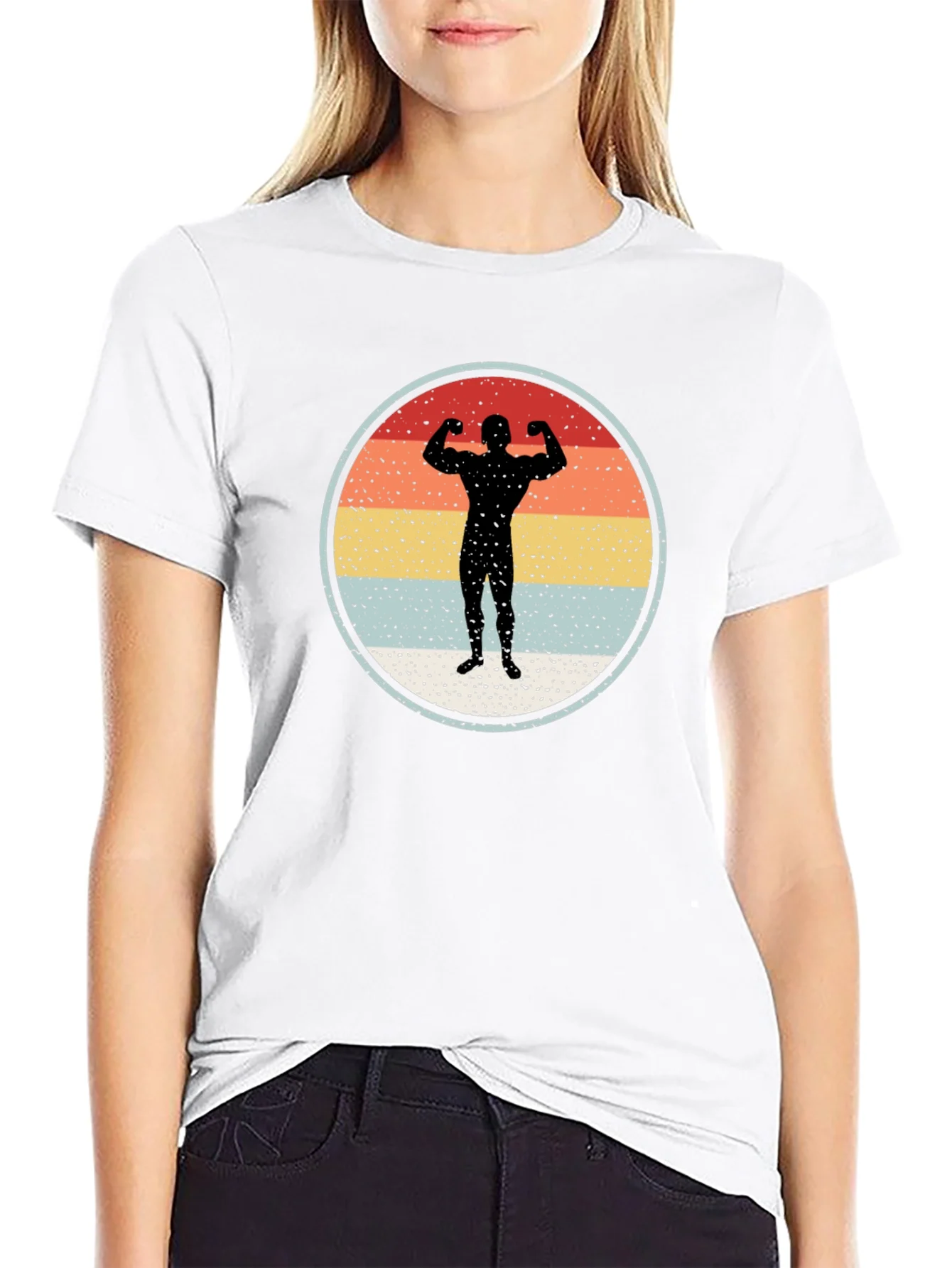 Retro Bodybuilder Silhouette Graphic Tee - Black