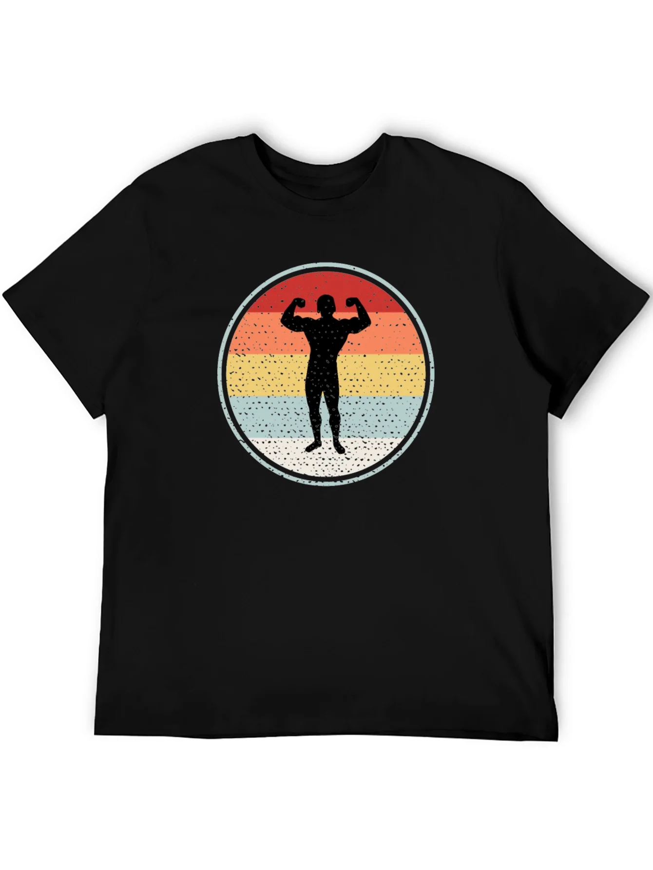 Retro Bodybuilder Silhouette Graphic Tee - Black