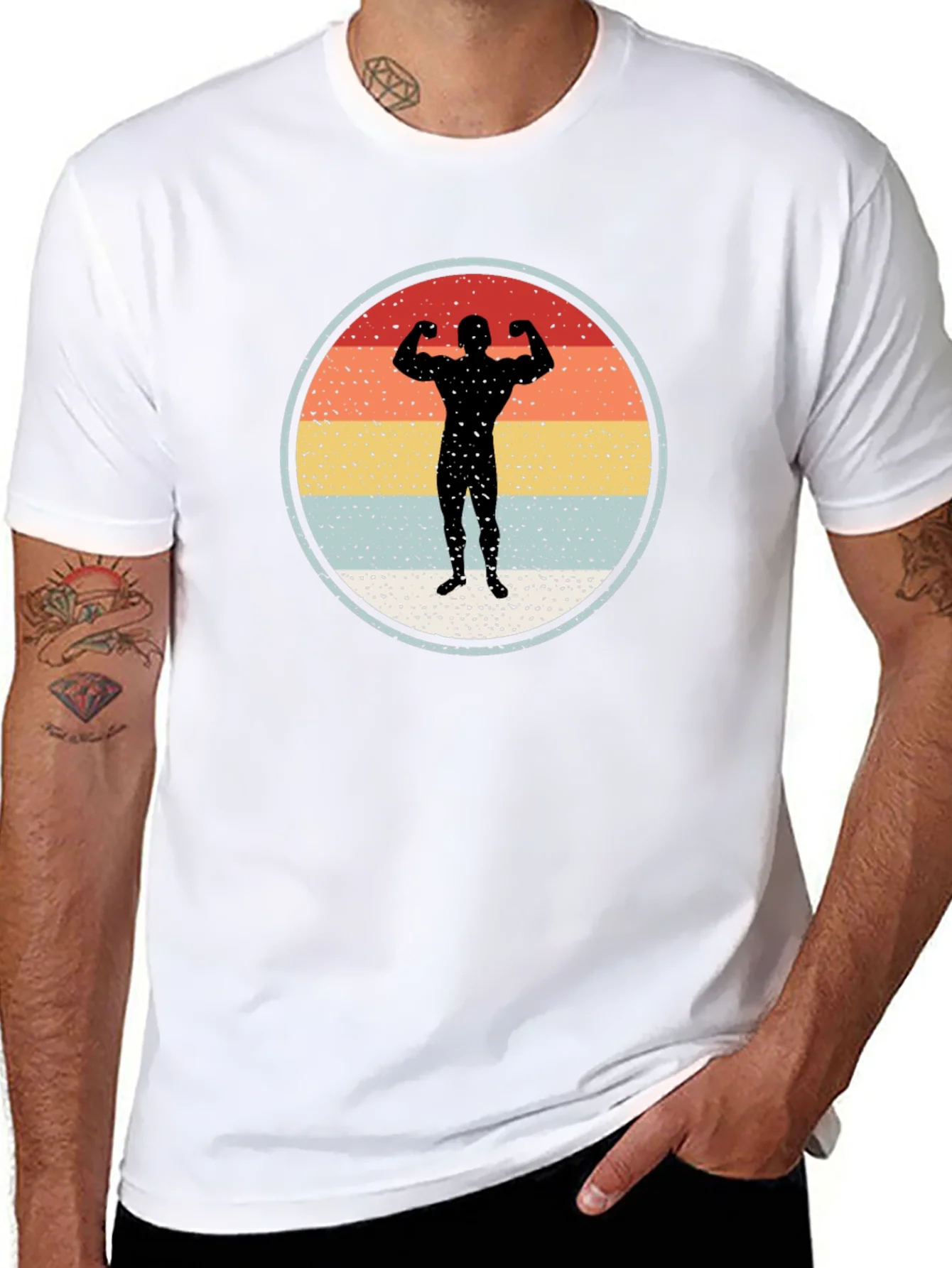 Retro Bodybuilder Silhouette Graphic Tee - Black