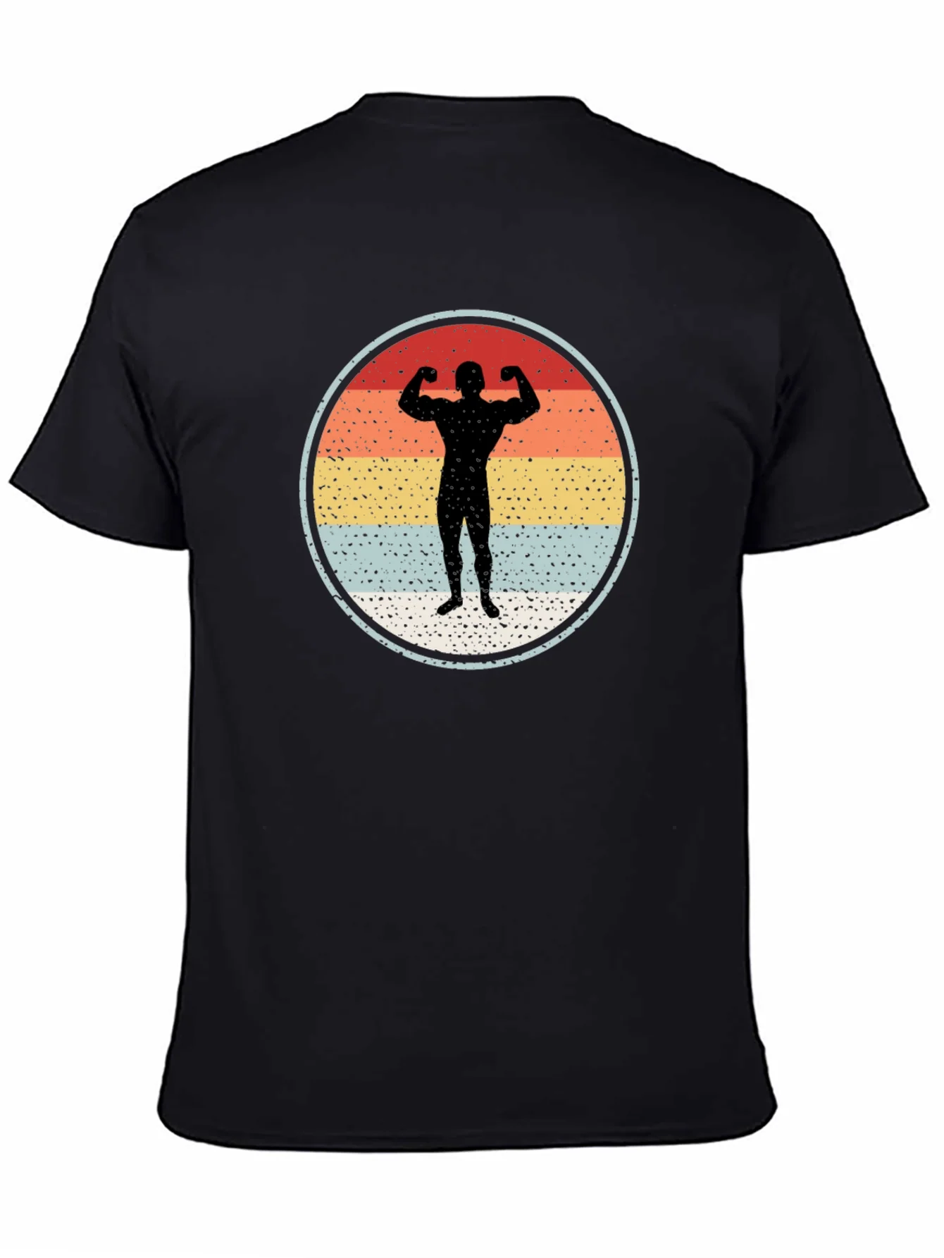 Retro Bodybuilder Silhouette Graphic Tee - Black